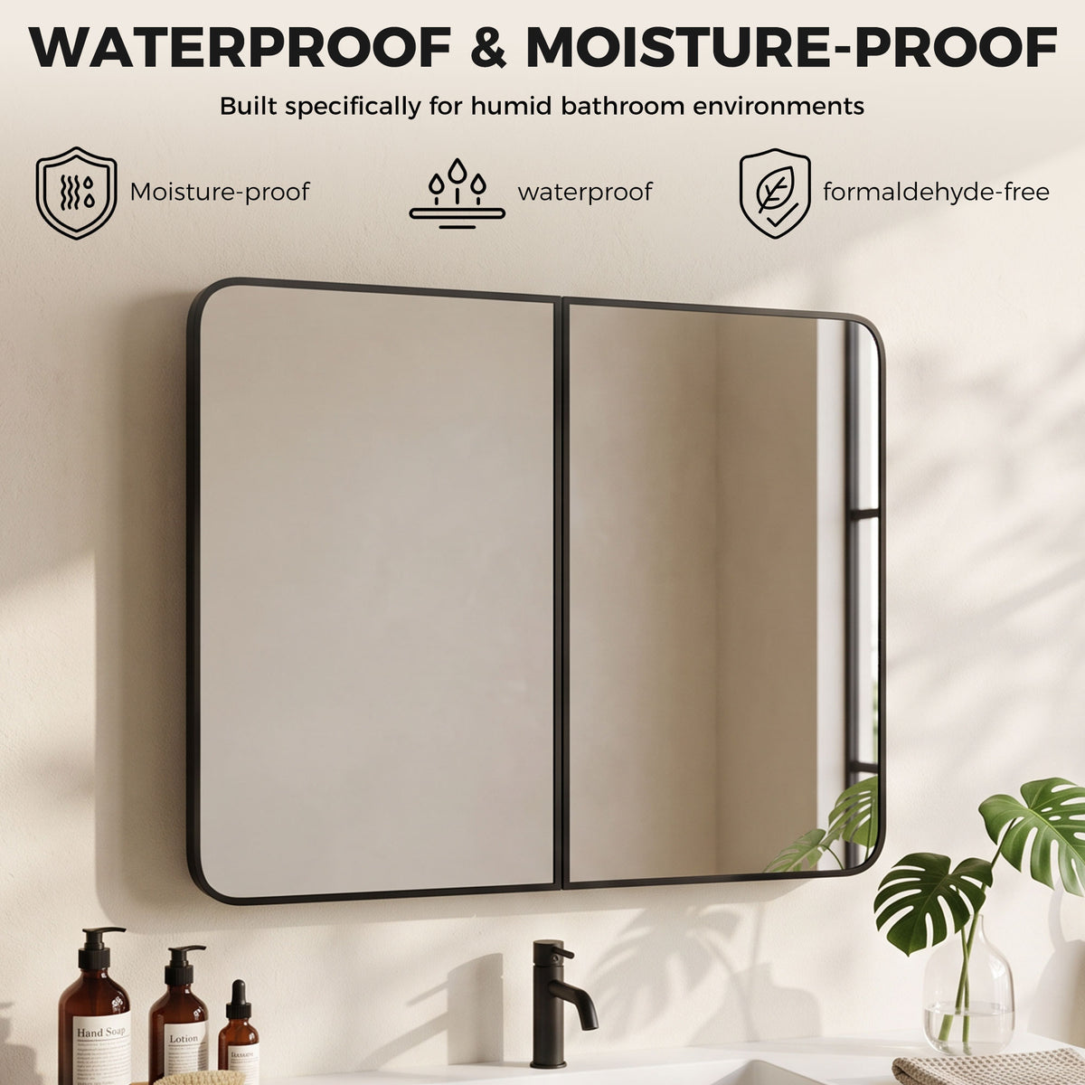 HOMCOM 76.2 x 11.6 x 61 cm Bathroom Mirror Cabinet, Wall Cabinet with Adjustable Shelves, Wall-Mounted or Recessed, Black