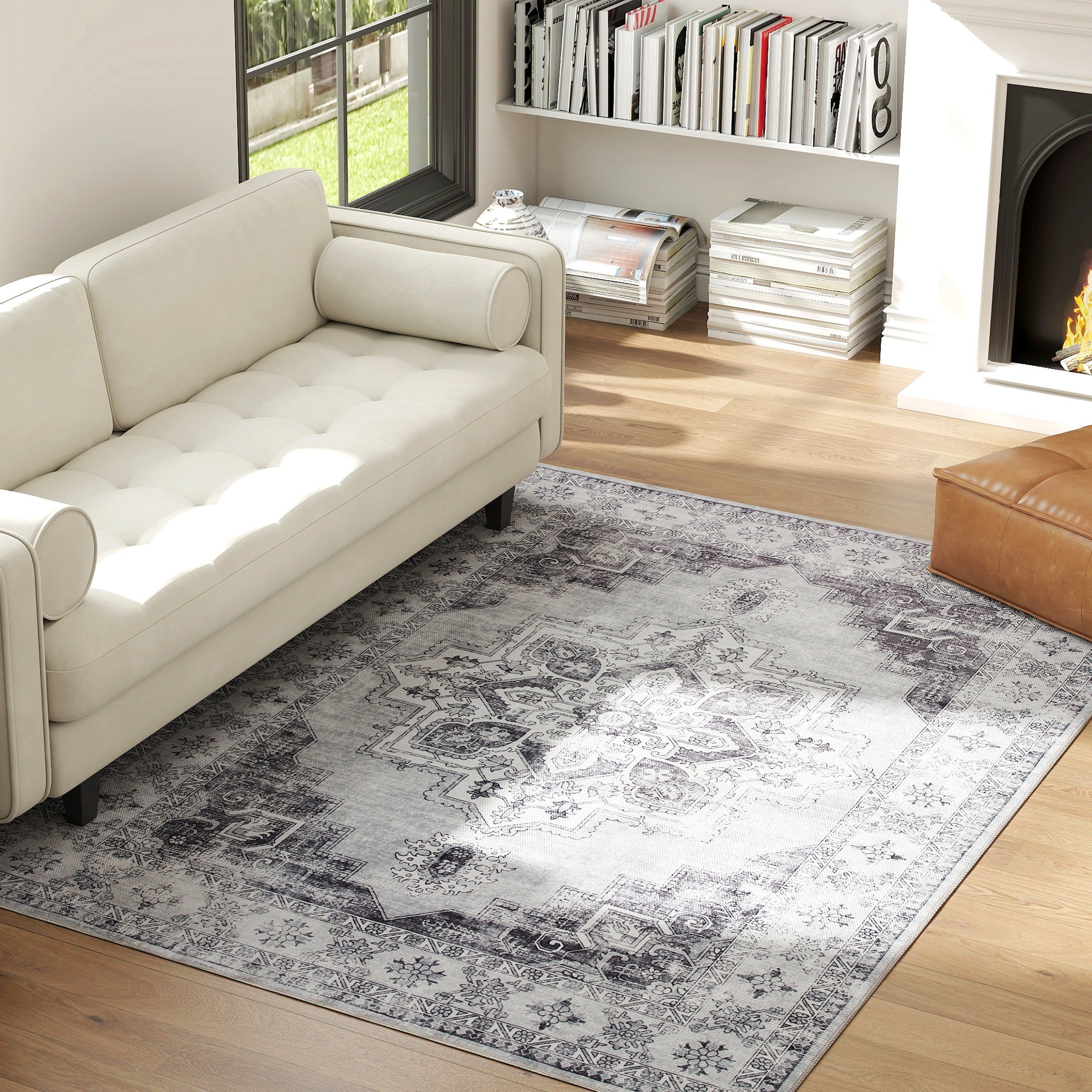 HOMCOM Vintage Area Rug, Non-Slip Washable Rug, Flannel Floor Carpet f ...