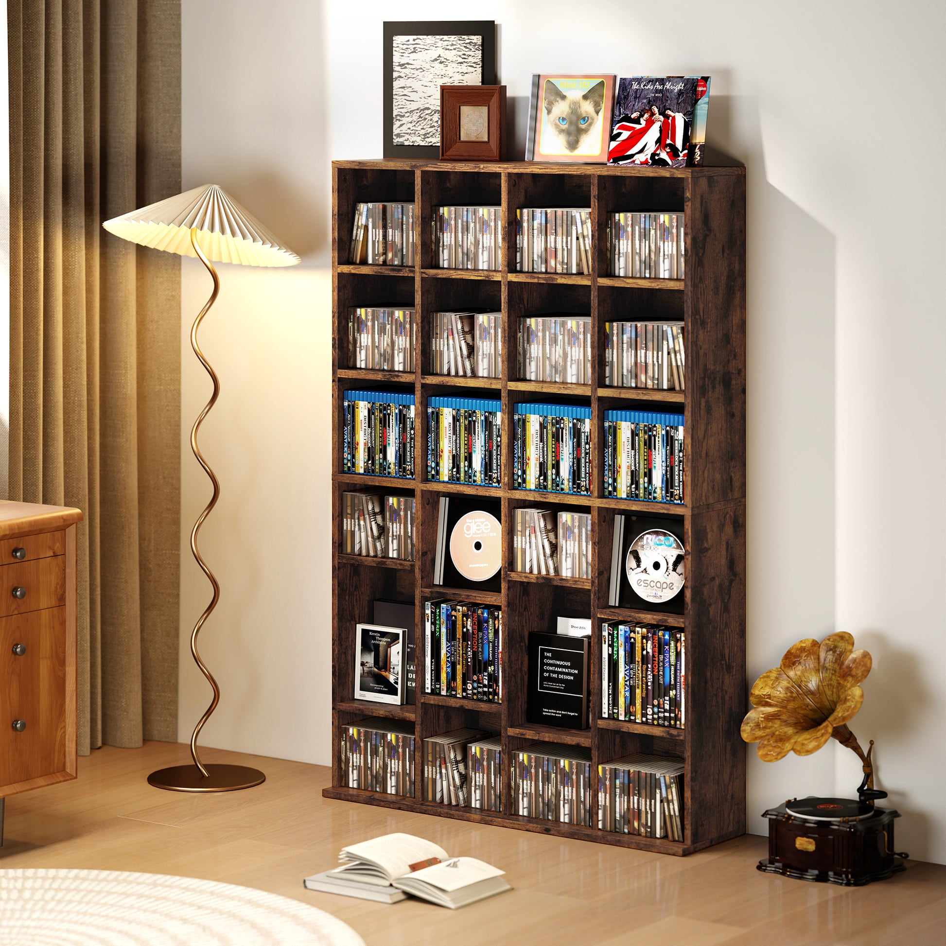 HOMCOM CD Storage Unit with Adjustable Shelves, 89 x 130.5 cm, Rustic Brown