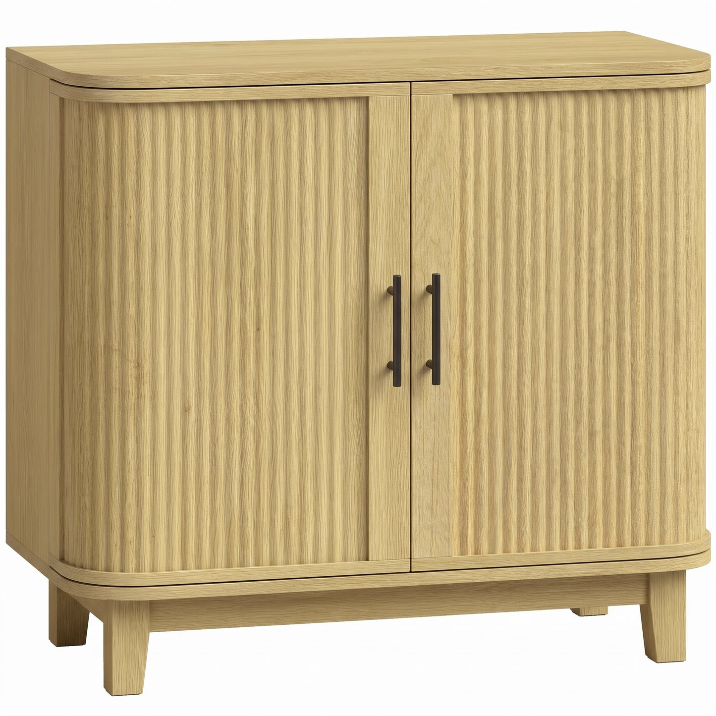HOMCOM 80cm Sideboard Buffet Cabinet, Storage Cabinet with 2 Curved Doors, Adjustable Shelf and Legs for Dining Room, Oak