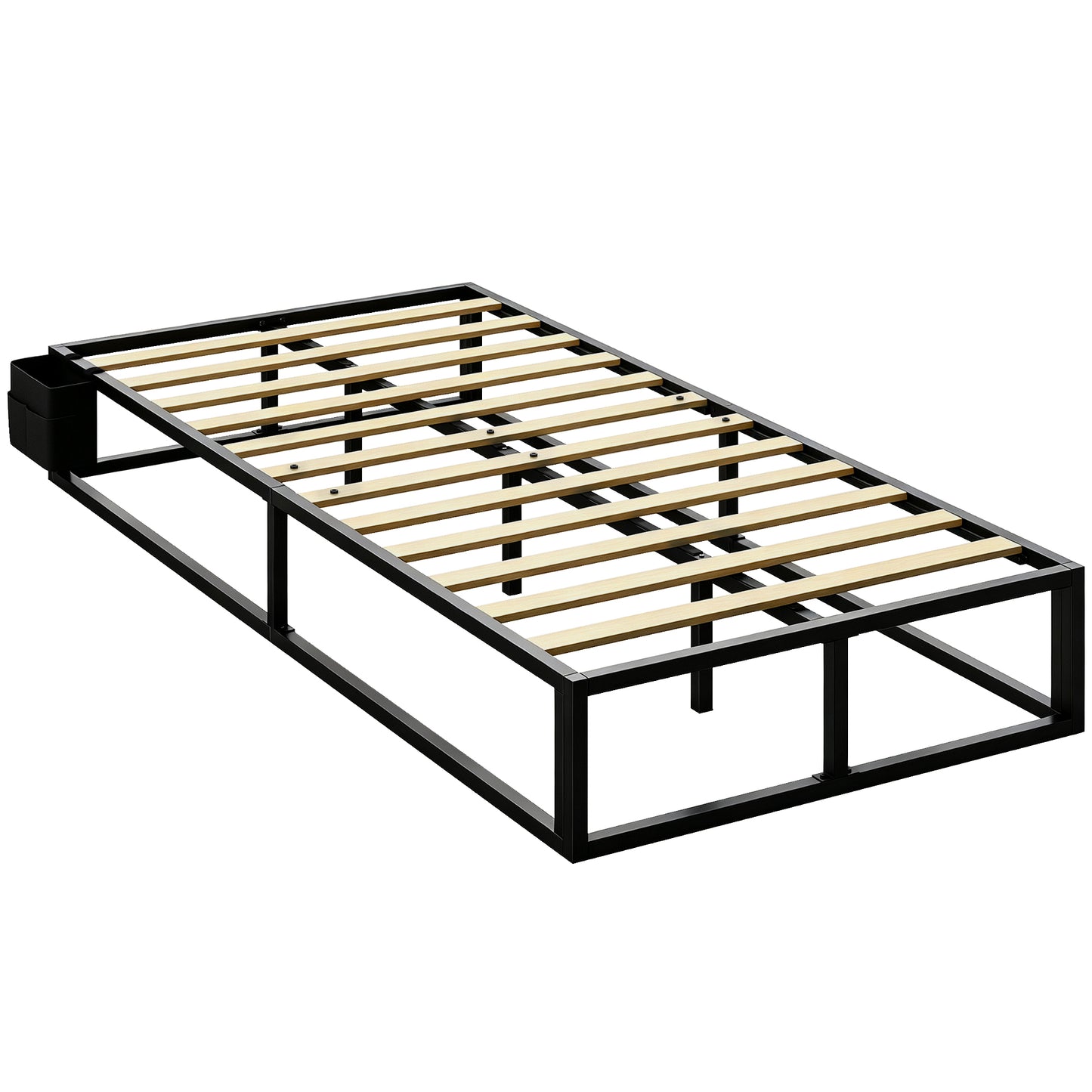 HOMCOM 12 Slats Metal Platform Bed Frame, 3ft Single Bed Frame with Storage Bag and Anti-Slip Pads, Black