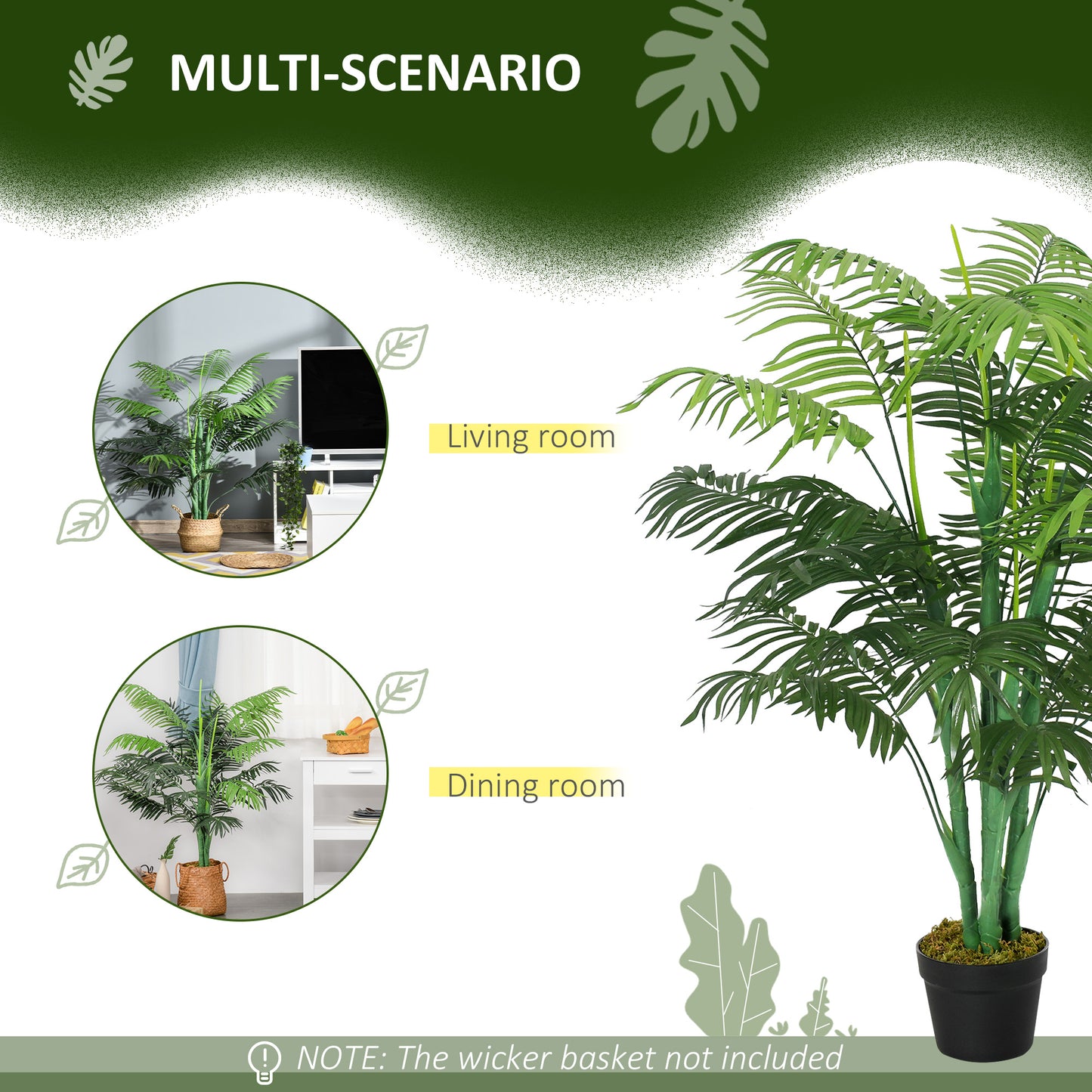 Outsunny 125cm/4FT Artificial Palm Plant Decorative Tree with Nursery Pot, Fake Plastic Indoor Outdoor Home Office DÃ©cor, Green