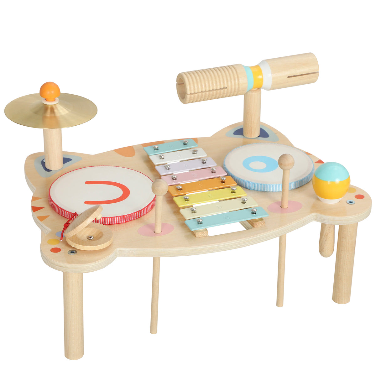 AIYAPLAY Kids Drum Kit, Wooden Musical Instruments with Xylophone, 2 Drums, Cymbal, Shaker, Wood Block, Gift for 18 M-6 Years Default Title
