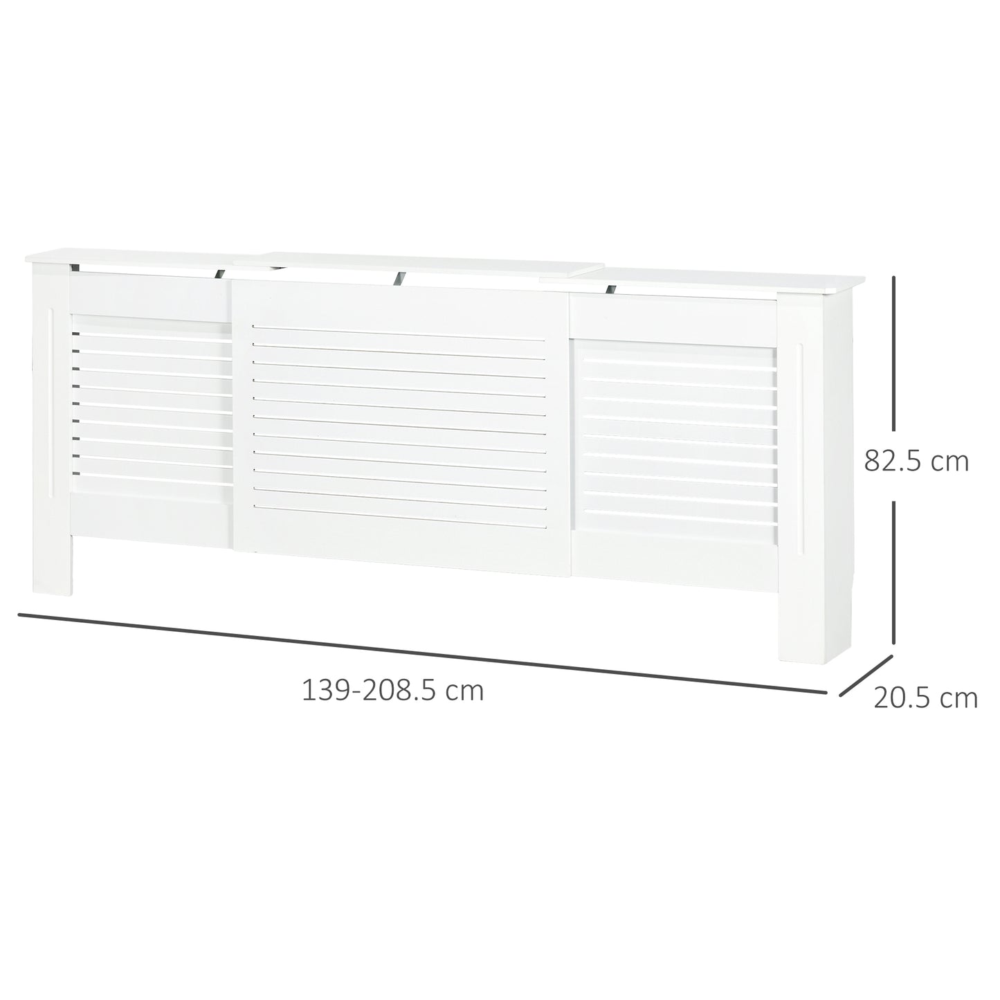 HOMCOM Set of 2 MDF Extendable Radiator Cover with Cabinet Shelving, Home Office Slatted Design, White 139-208.5L x 20.5W x 82.5H cm
