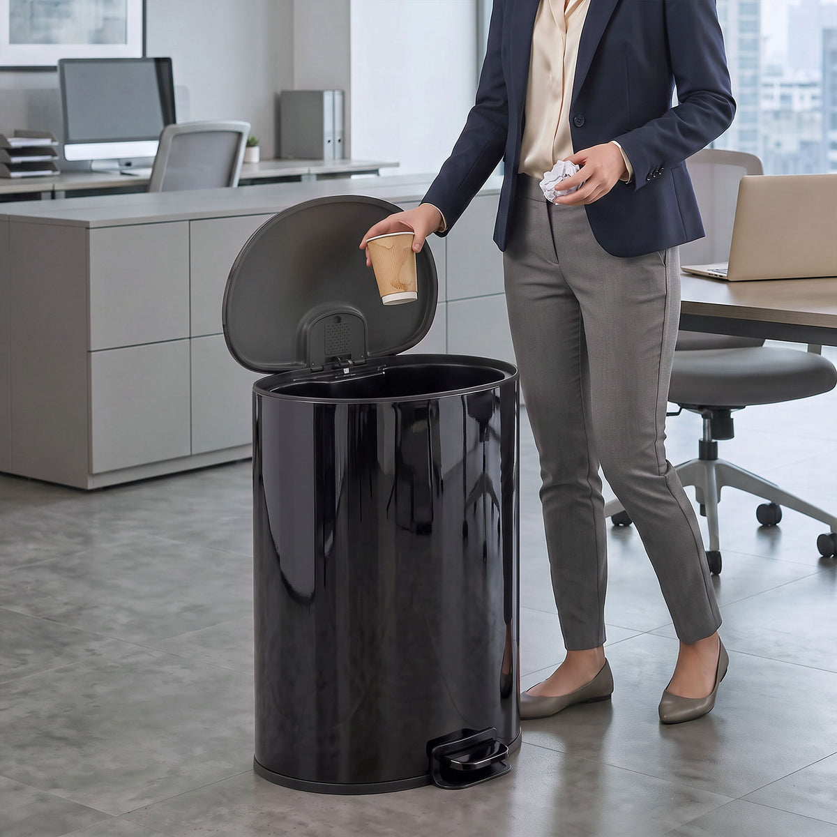 HOMCOM 50L Kitchen Pedal Bin, Rubbish Bin with Soft-Close and Stay-Open Lid, Removable Inner Bucket, Black