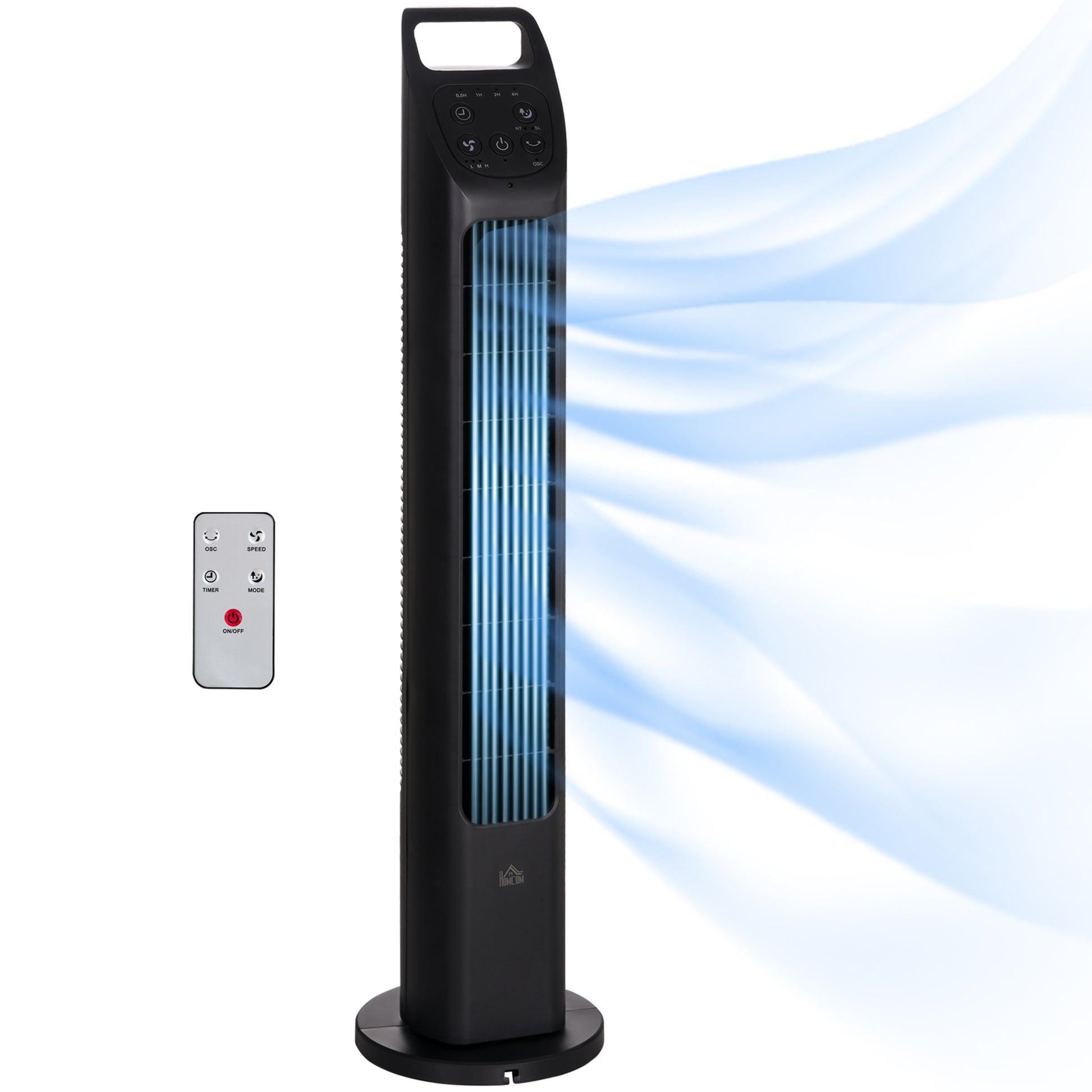 HOMCOM 31" Oscillating Tower Fan with Remote Control, 4H Timer, 3 Speed 3 Modes, Quiet Electric Floor Standing Fan for Home Bedroom Office, Black Default Title