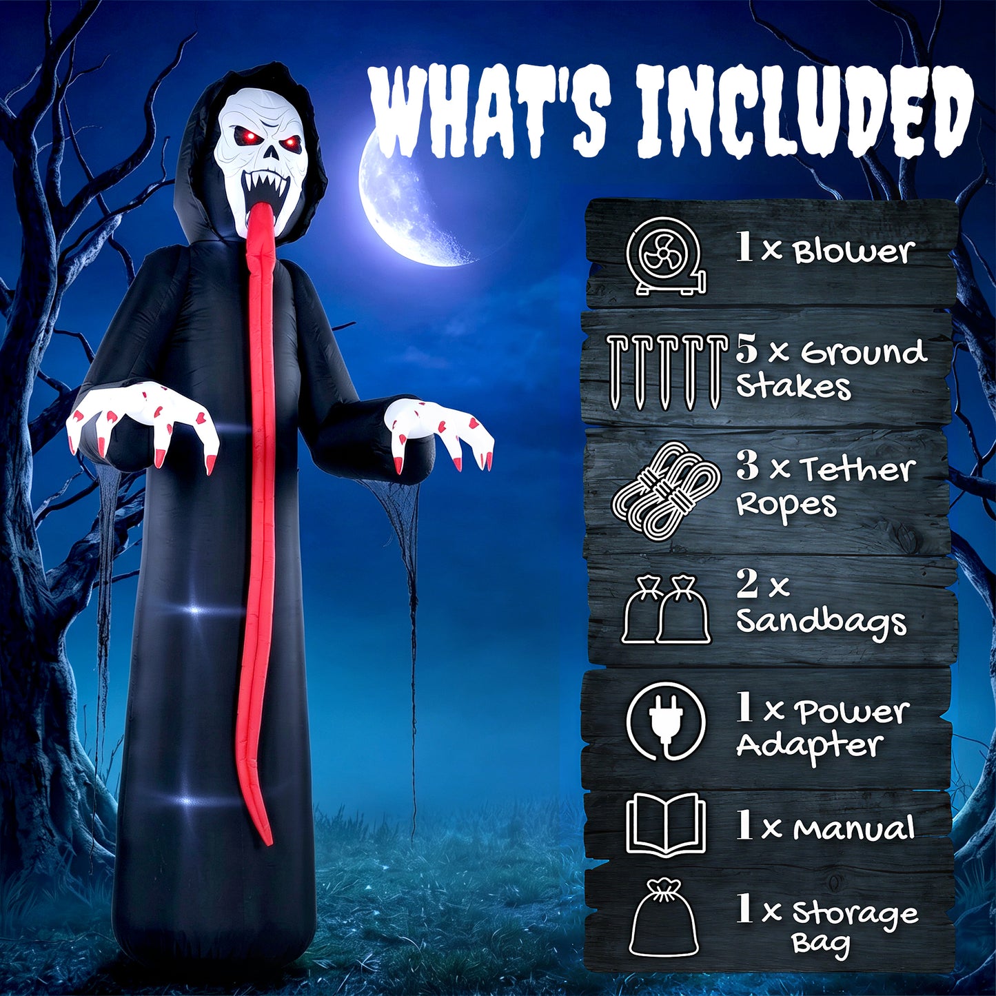Outsunny 10 FT Halloween Inflatable Skeleton, Scary Halloween Decoration with Built-in LED Lights for Indoor Outdoor Decor