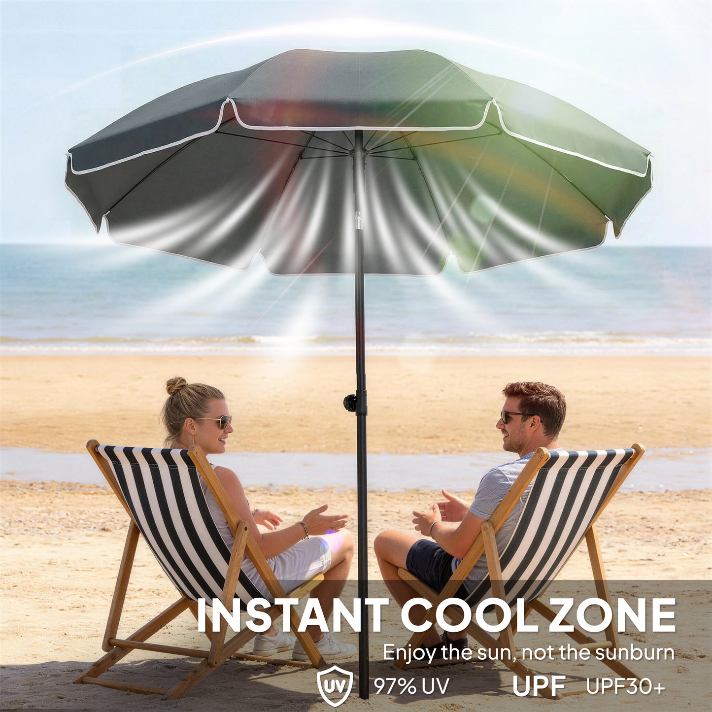 Outsunny 1.8 m Beach Umbrella Parasol with Sand Anchor, Portable 30Â° Tilting Patio Sun Shade with Adjustable Height, Dark Grey