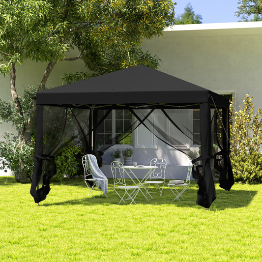 Outsunny 3 x 3Â m Pop Up Gazebo, 420D Garden Tent Canopy with Removable Mesh Sidewall Netting, Carry Bag for Garden Patio Outdoor, Black