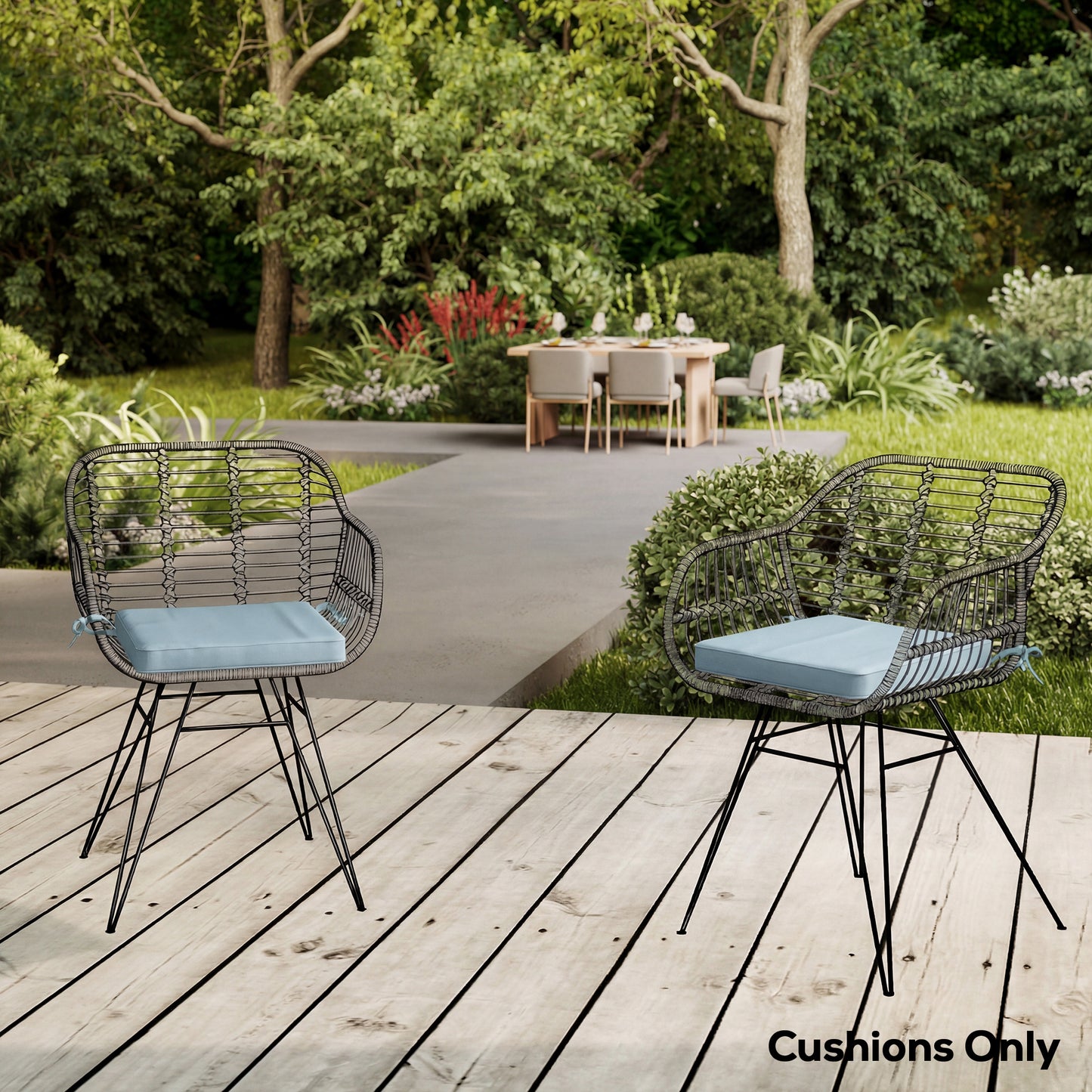 Outsunny Set of 6 Chair Cushion Seat Pads Dining Chair w/ Straps, Indoor Outdoor Removable Tie On Garden Patio, Light Grey