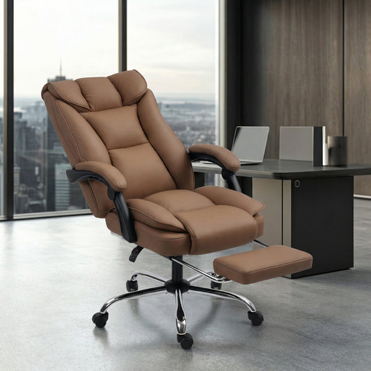HOMCOM 155Â° Reclining Faux Leather Swivel Office Chair - Brown