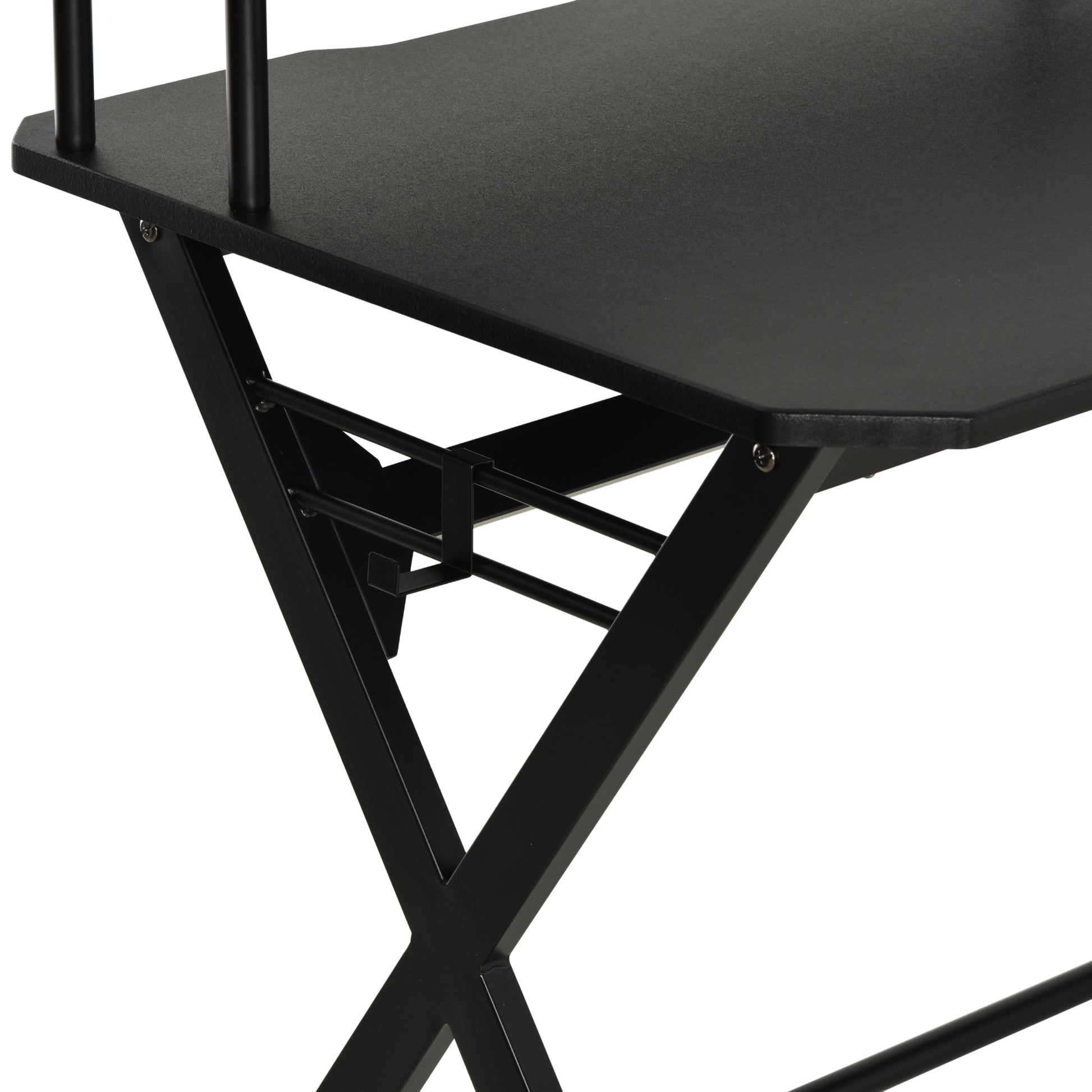 HOMCOM Gaming Desk Writing Racing Computer Table Workstation with Headphone Hook Curved Front Adjustable Feet for Home Office Use 140 x 60cm