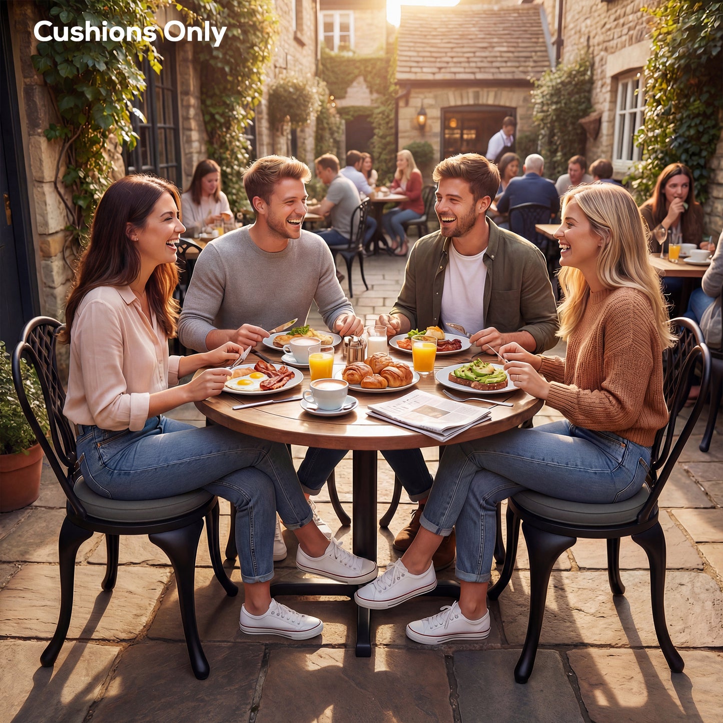 Outsunny Outdoor Bistro Chair Cushions Set of 4 with Removable Cover, 41 x 41 x 5 cm Round Seat Cushions with Ties, Dark Grey