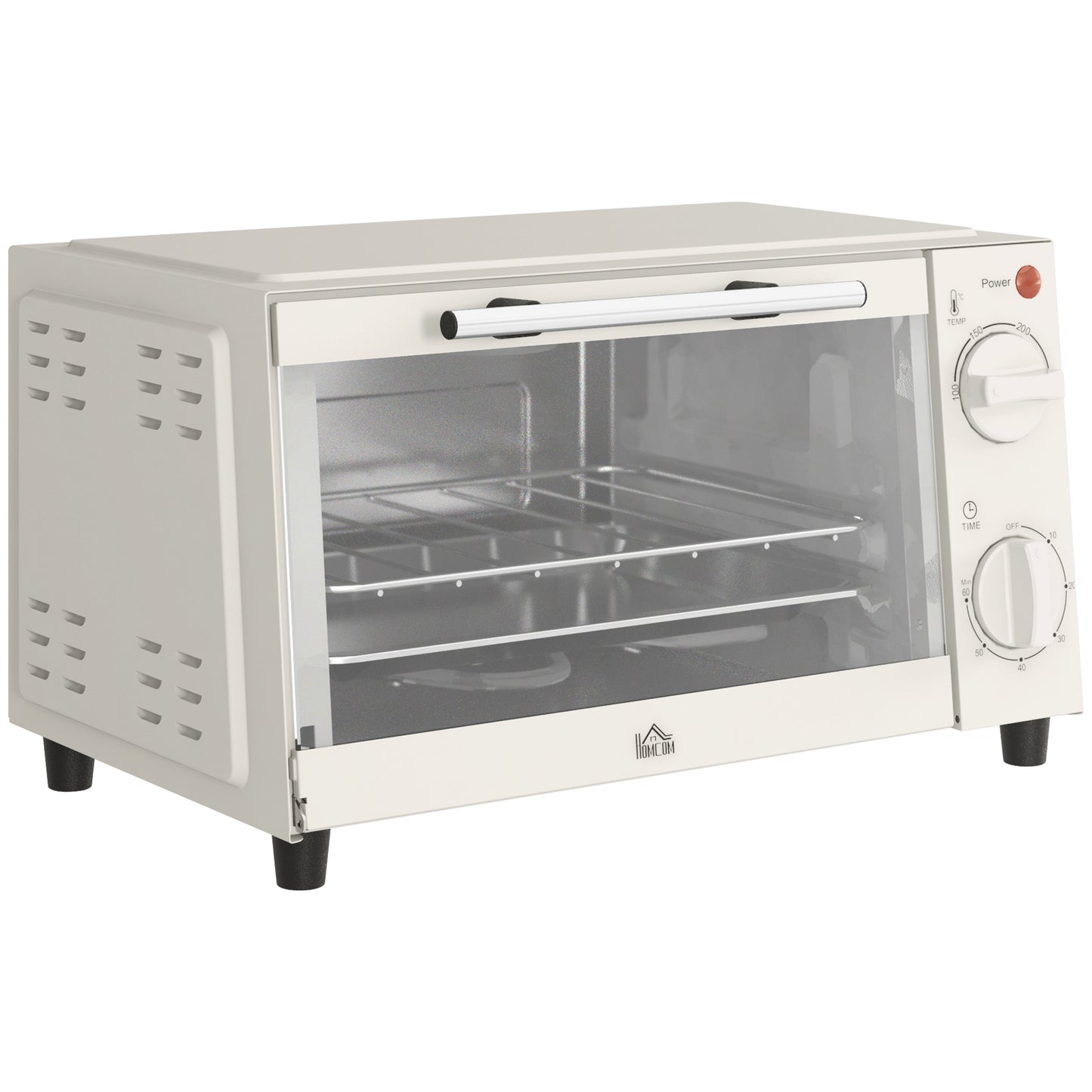 HOMCOM Mini Oven, 9L Countertop Electric Grill, Toaster Oven with Adjustable Temperature, Timer, Dishwasher Safe Baking Tray and Wire Rack, 750W, Cream Default Title
