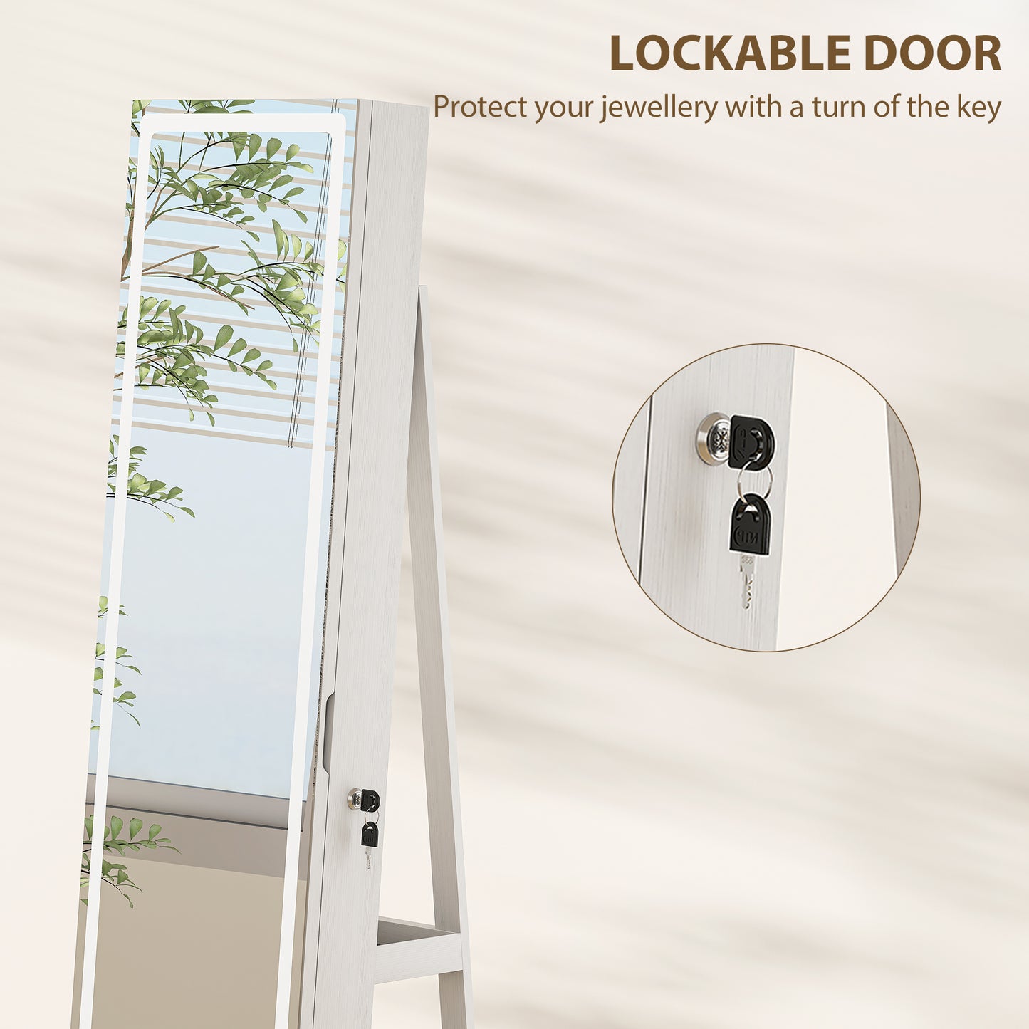 HOMCOM Storage Jewellery Cabinet, with Mirror and Lights - White