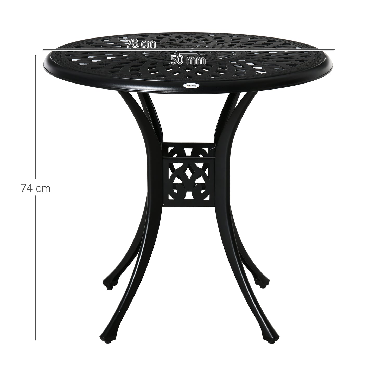 Outsunny 78 cm Round Garden Dining Table with Parasol Hole Antique Cast Aluminium Outdoor Table Only, Black