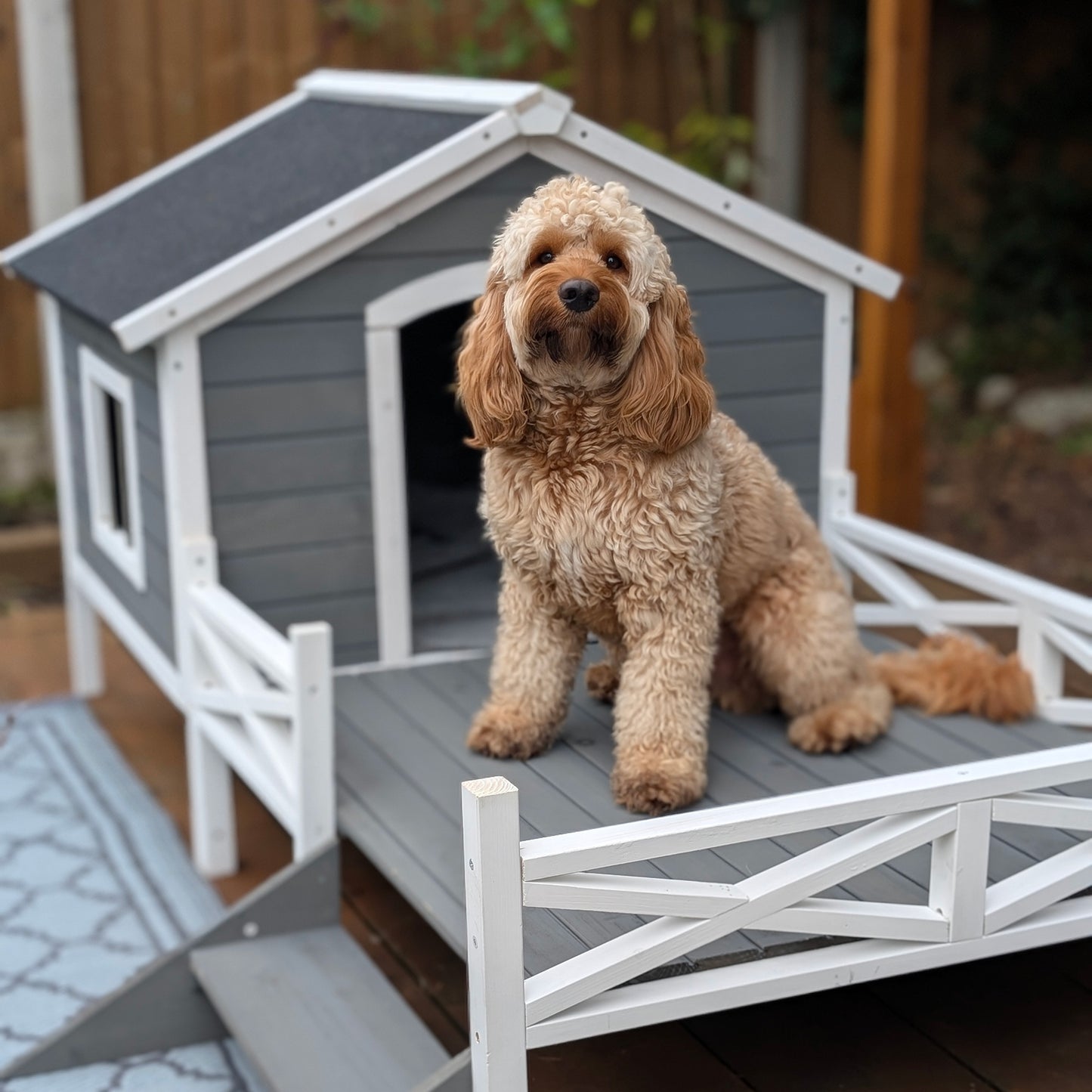 PawHut Small/Medium Dog House with Porch, Grey