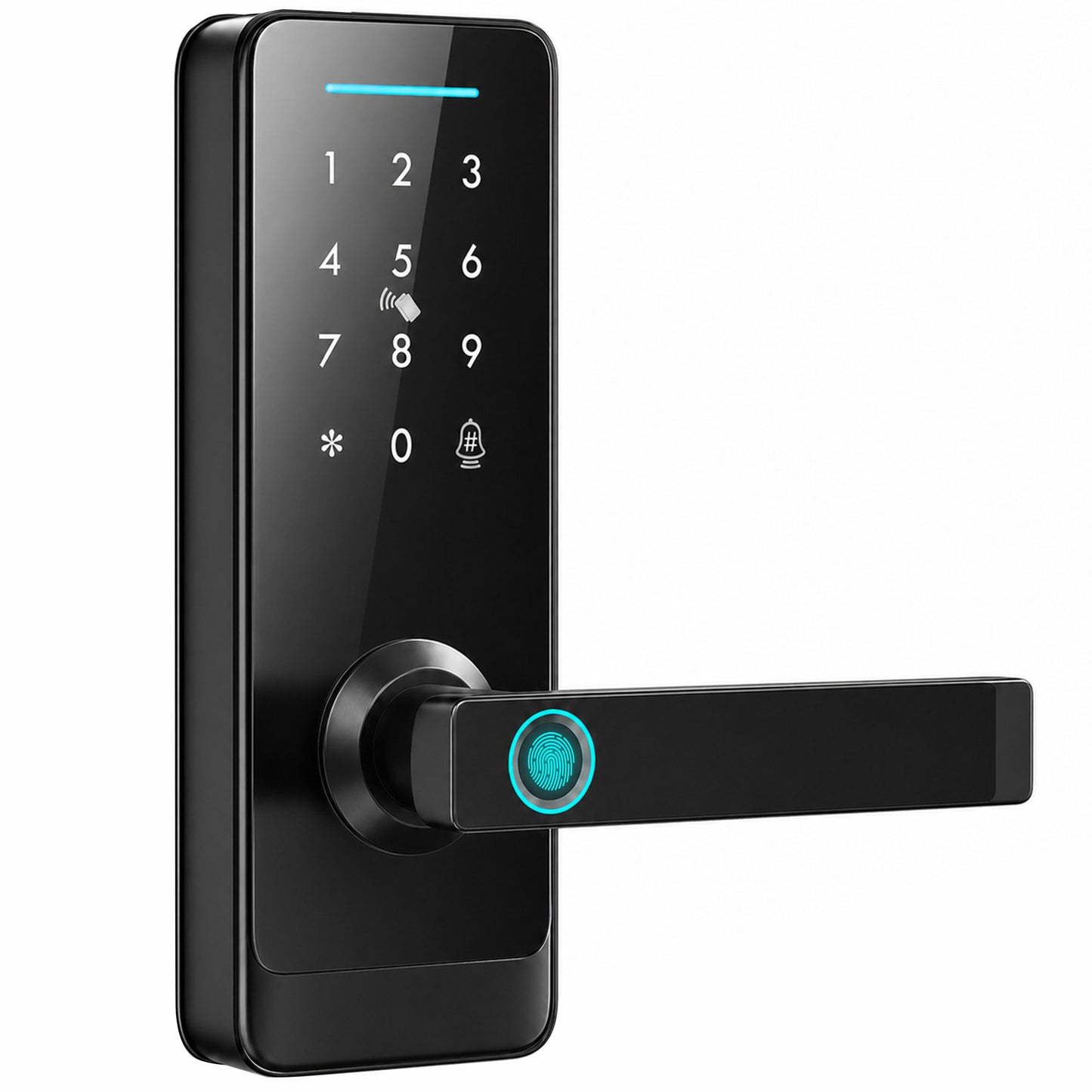 HOMCOM Smart Door Lock, 5-in-1 (Fingerprint/Passcode/Bluetooth APP/NFC Card/Key), Built-in Doorbell, Keyless Electronic Lock