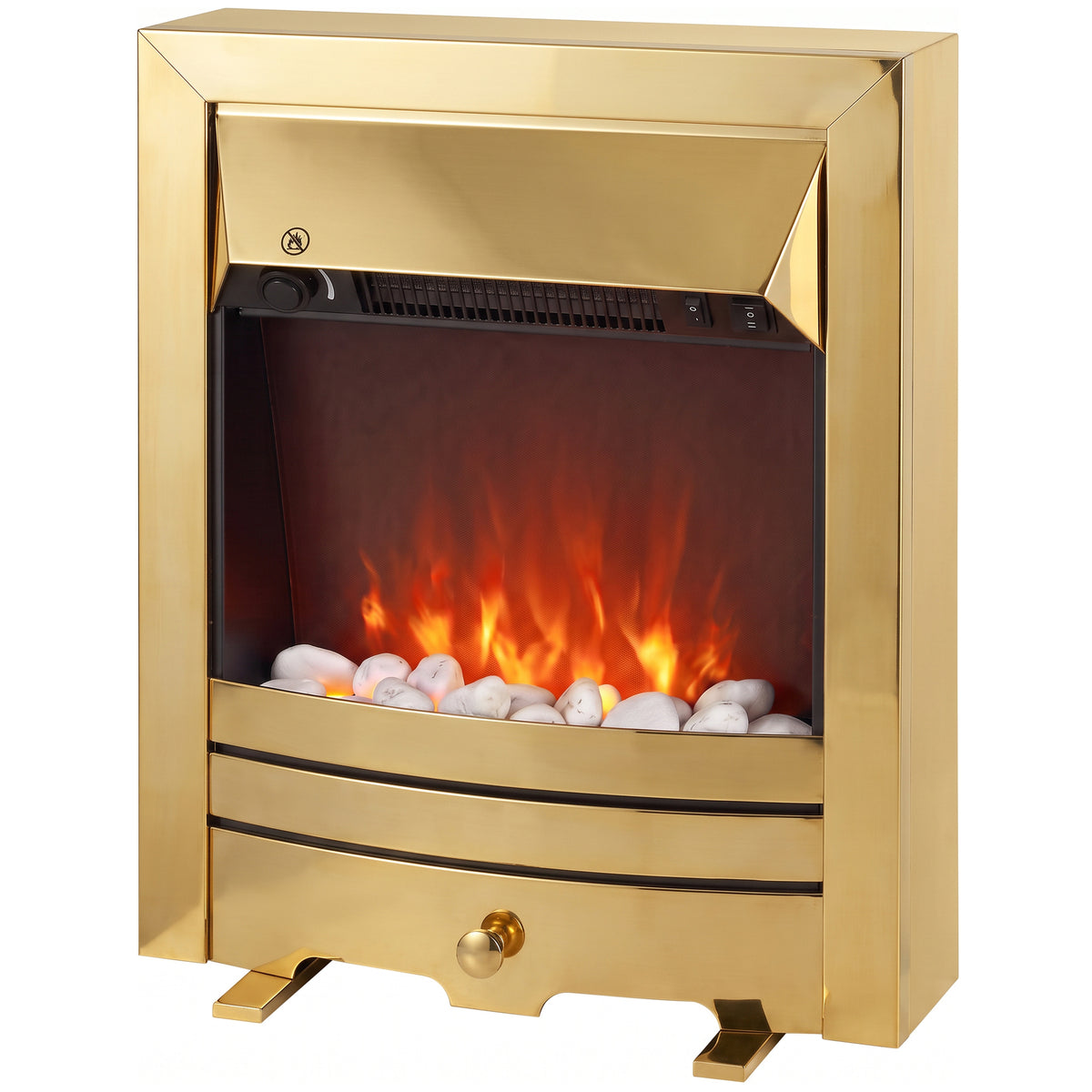 HOMCOM Electric Fireplace Stove Freestanding/Inset, 2000W, Electric Fire with LED Flame, Pebbles, Adjustable Thermostat, Gold Default Title