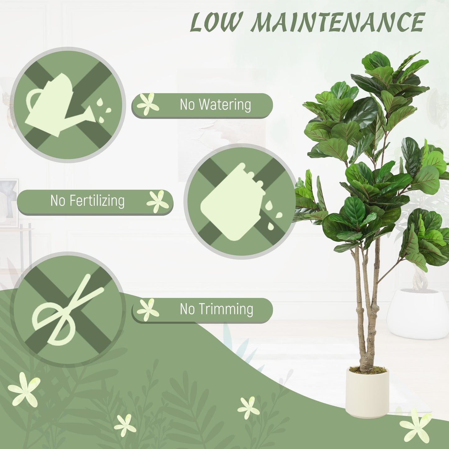 HOMCOM 180cm Artificial Fiddle Leaf Fig Tree - Green