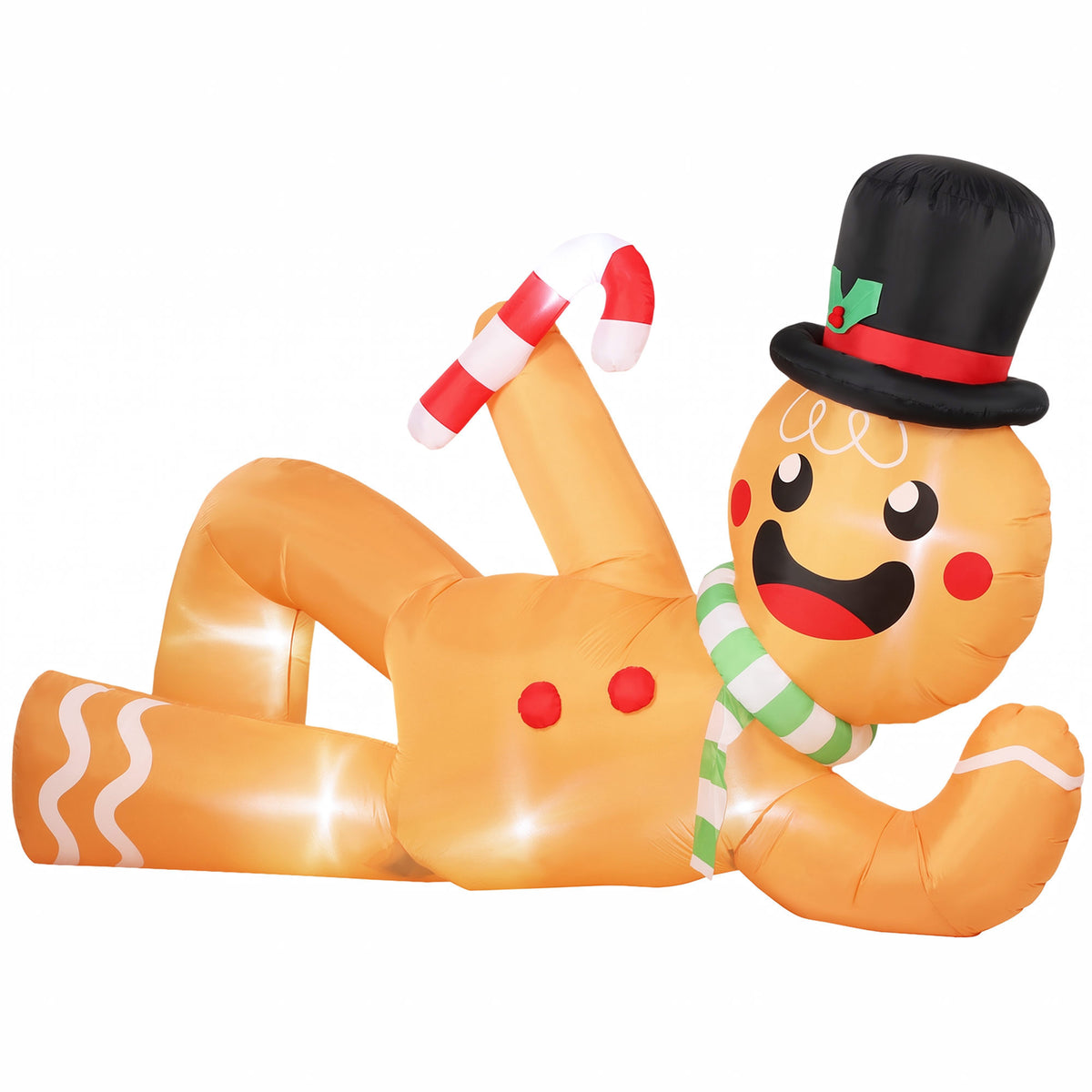 Outsunny 9.8ft Giant Christmas Inflatable Gingerbread Man Side-Lying, Outdoor Blow Up Christmas Decoration with LEDs, Bag