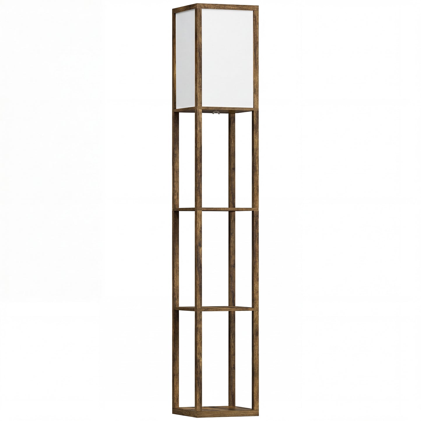 HOMCOM 3-Tier Floor Lamp with Shelves and Storage, Modern Corner Standing Lamp with Lampshade, Reading Light with Foot Switch for Living Room, Bedroom, Home Office, Bulb not Included, Brown