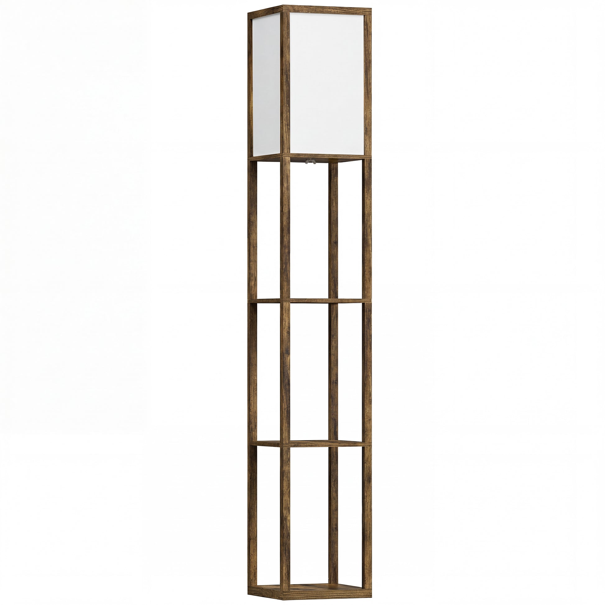 HOMCOM 3-Tier Floor Lamp with Shelves and Storage, Modern Corner Standing Lamp with Lampshade, Reading Light with Foot Switch for Living Room, Bedroom, Home Office, Bulb not Included, Brown