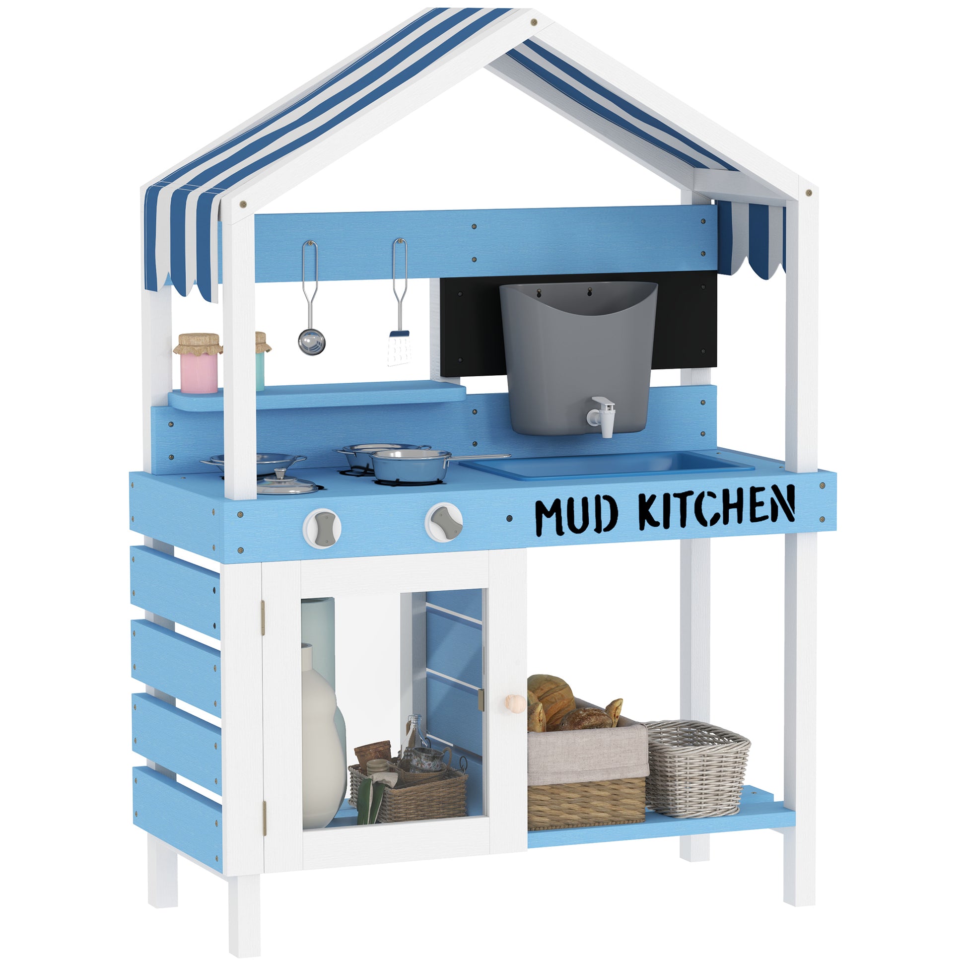 AIYAPLAY Kids Mud Kitchen Outdoor with Stoves, Sink, Faucet, Storage Shelves, Cookware Accessories for Boys Girls, Blue Default Title