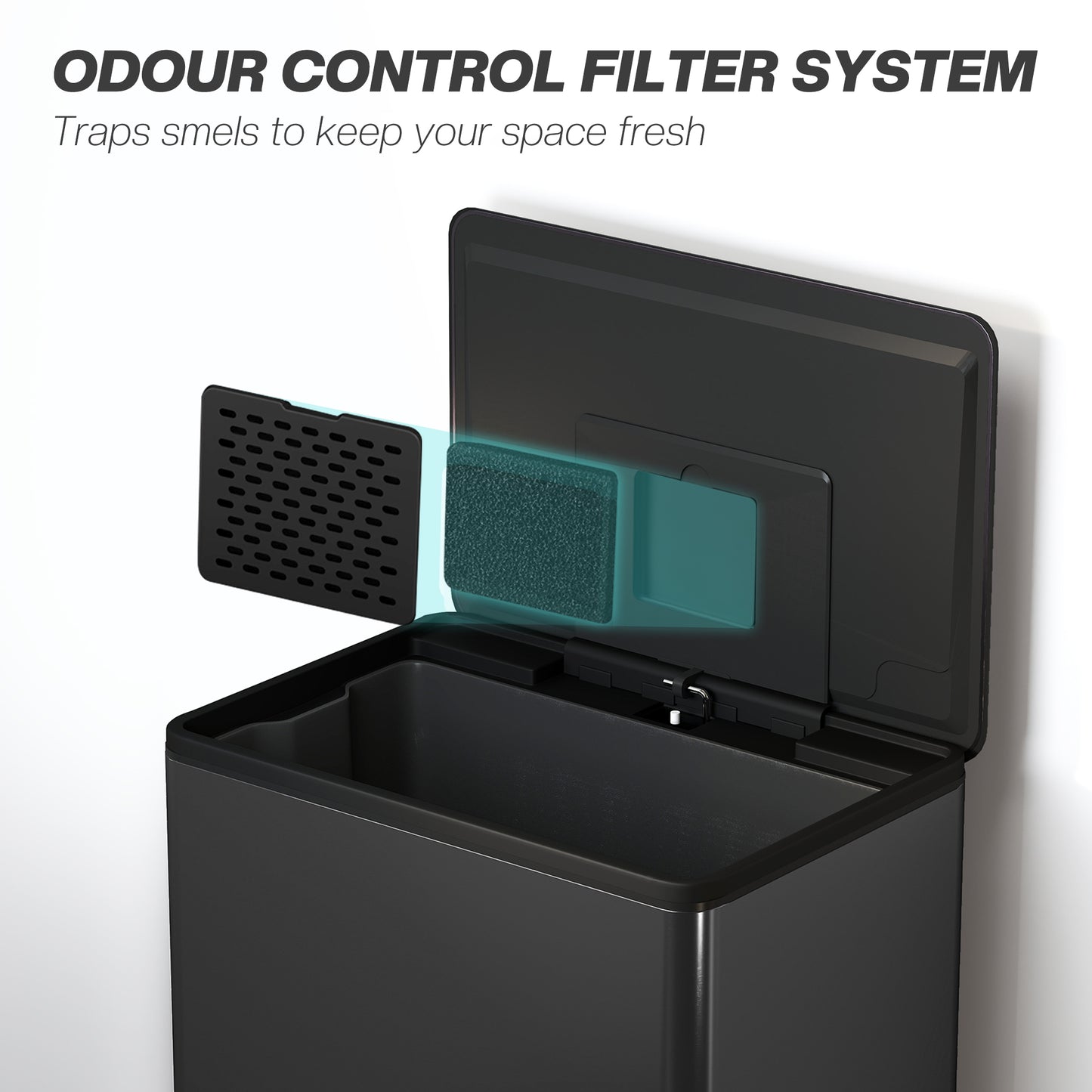 HOMCOM 45L Kitchen Bin, Pedal Bin with Soft-Close and Stay-Open Lid, Removable Inner Bucket, Odor Control for Kitchen, Office