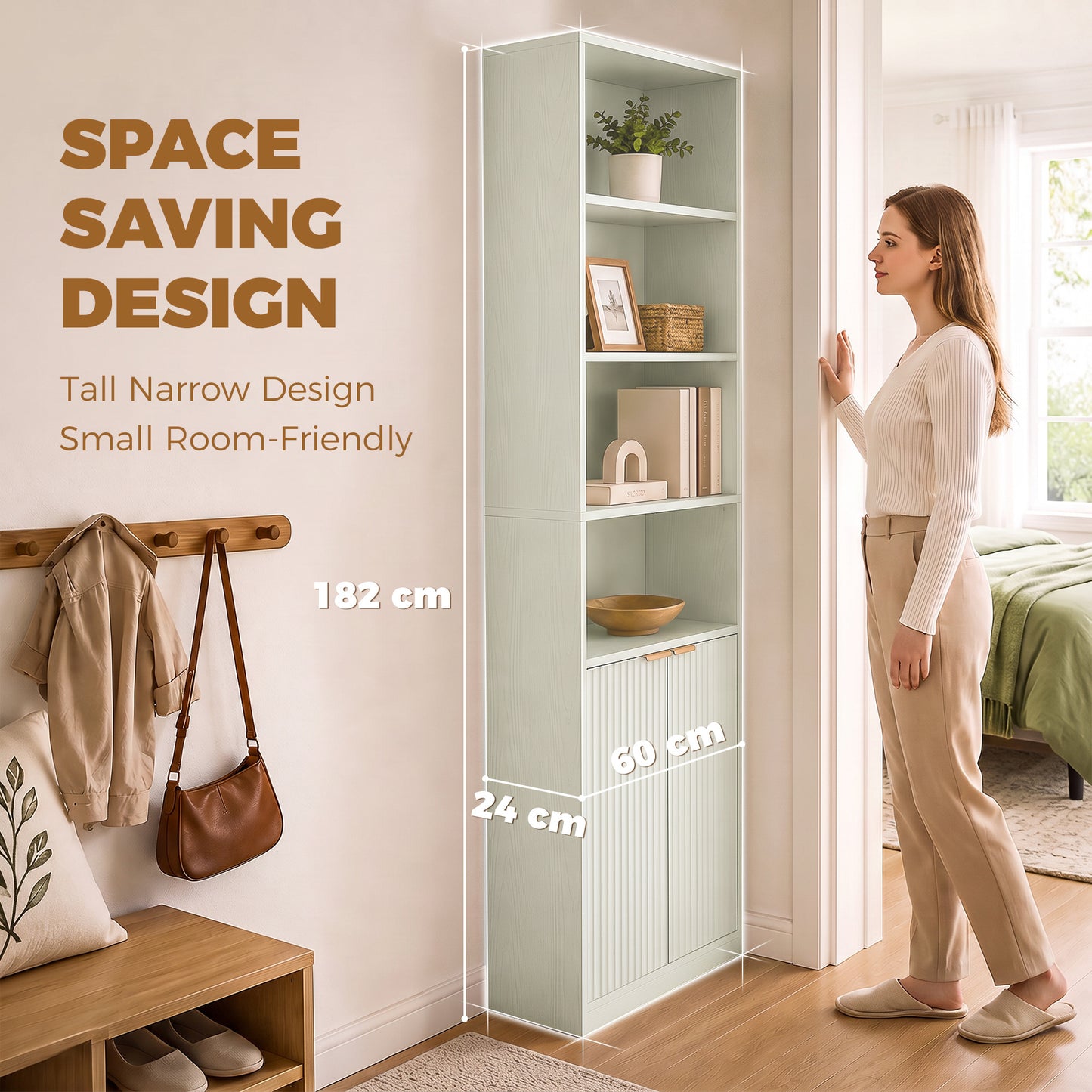 HOMCOM Bookcase Adjustable Shelf Bookshelf Anti-Tip Hardware 6-Tier, Light Green