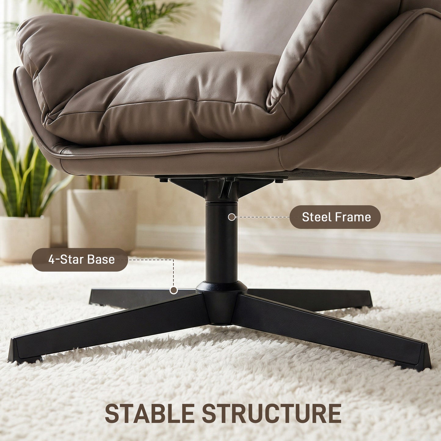 HOMCOM Accent Chair with 360 Swivel Armchair for Living Room with Padded Cushion Dark Brown