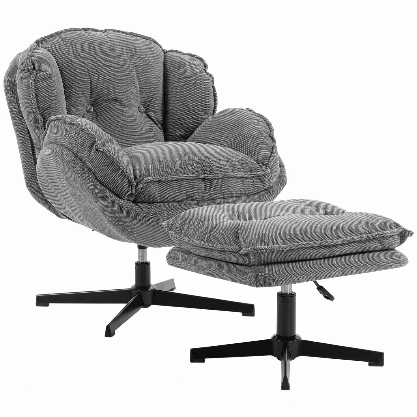 HOMCOM Armchair with Adjustable Footstool, 360Â° Swivel Chenille Cloud Accent Chair with Thick Cushion, Steel Base, Grey
