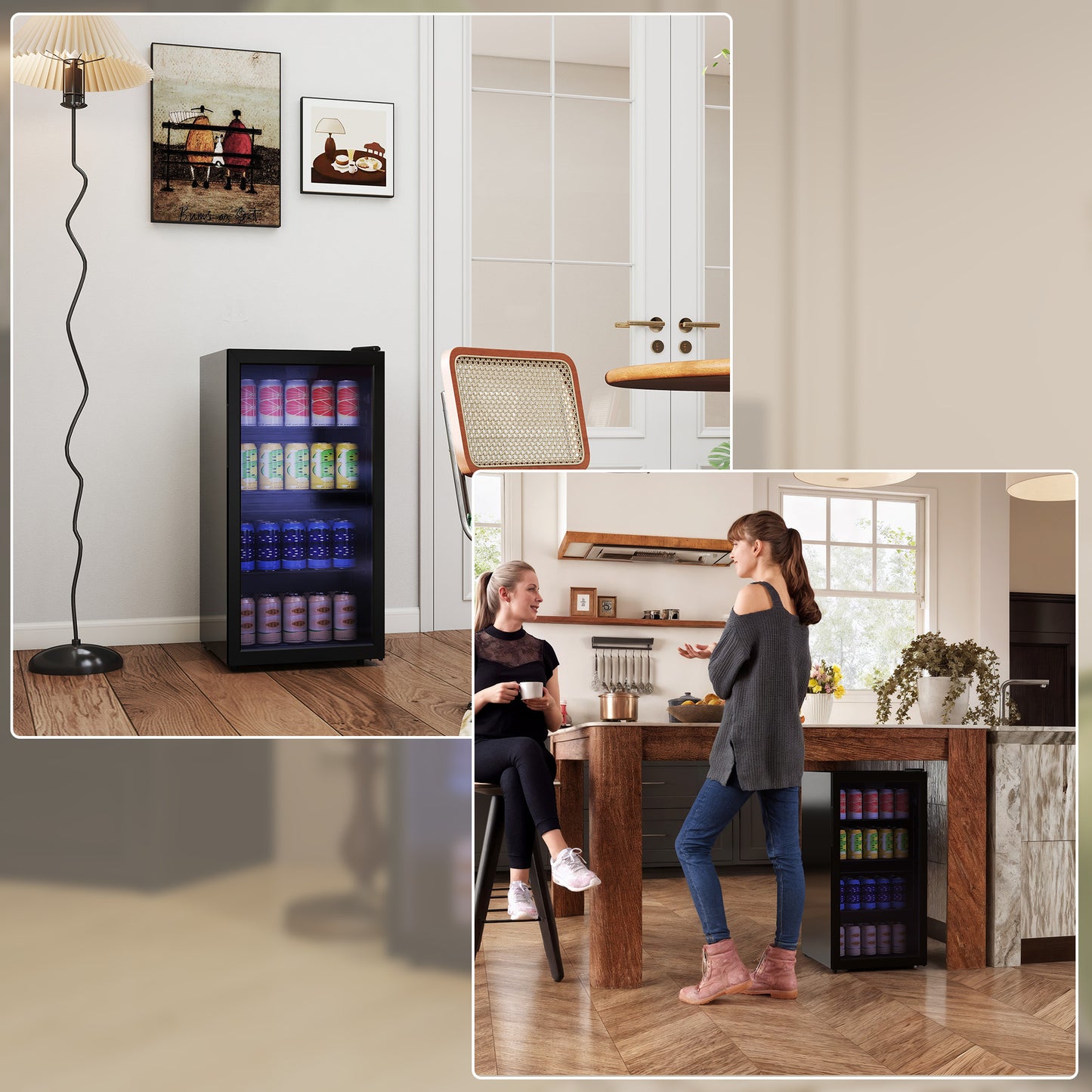 HOMCOM 93L Drinks Fridge, 115 Can Freestanding Beer Fridge with Glass Door, Adjustable Shelves, LED Light, for Beer Soda, Black