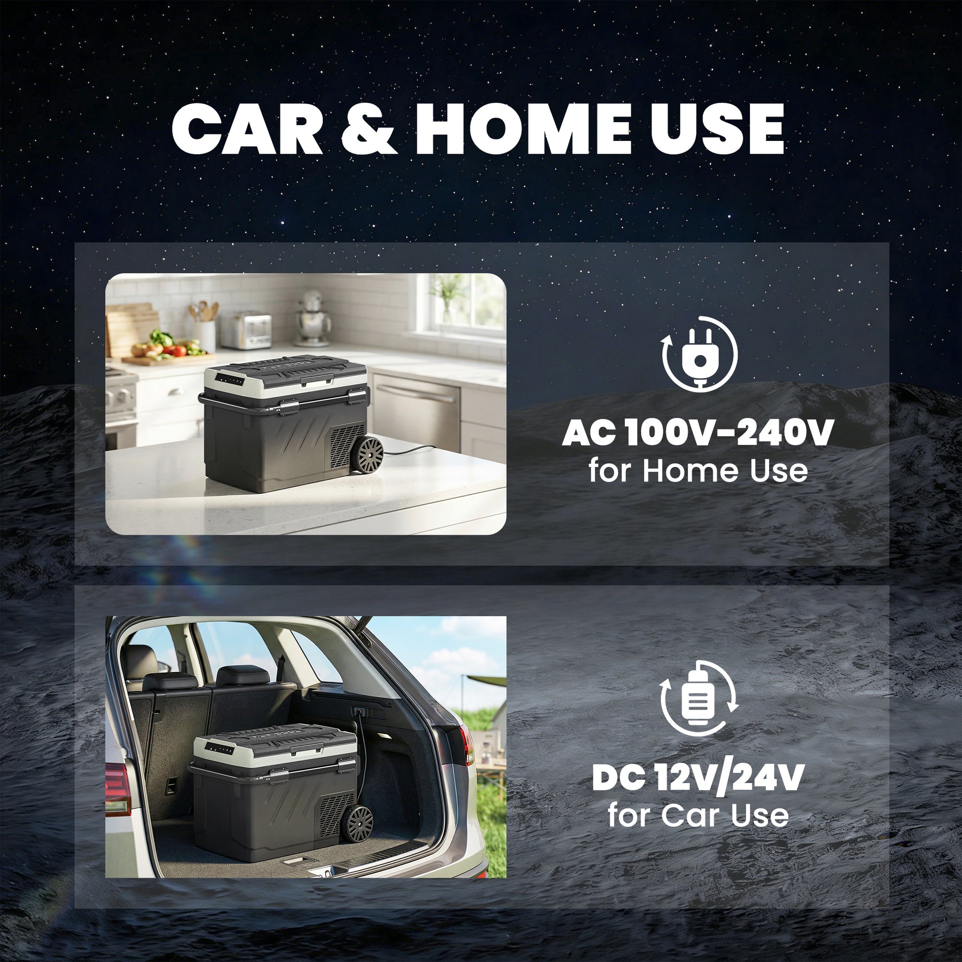 Outsunny 40L Compressor Car Fridge Freezer, Dual Zone Camping Refrigerator with App Control, Telescopic Handle, -20â„ƒ-20â„ƒ