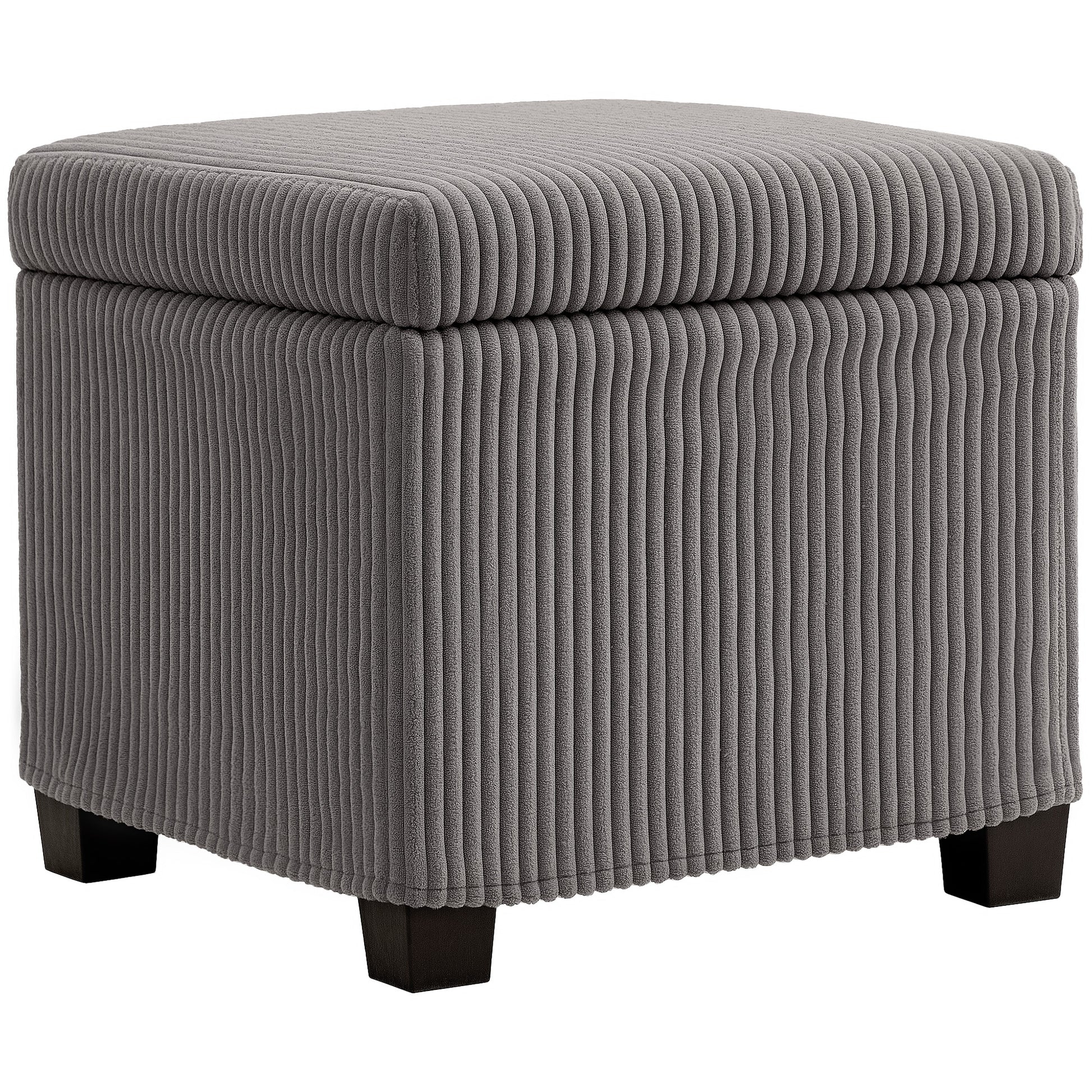 HOMCOM Storage Ottoman Bench, Corduroy Storage Chest Box with Wooden Legs, 40cm Bed End Bench for Living Room, Bedroom, Entryway, Grey