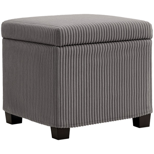 HOMCOM Storage Ottoman Bench, Corduroy Storage Chest Box with Wooden Legs, 40cm Bed End Bench for Living Room, Bedroom, Entryway, Grey