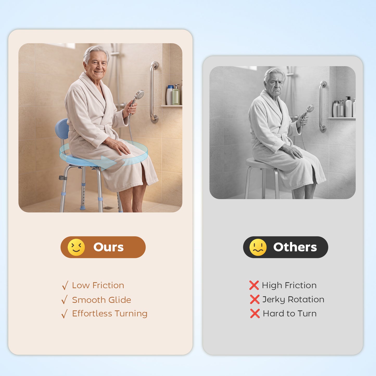HOMCOM 360Â° Swivel Shower Stool with Aluminium Frame, 5-Level Adjustable Height, Backrest, Non-Slip Shower Chair for Elderly