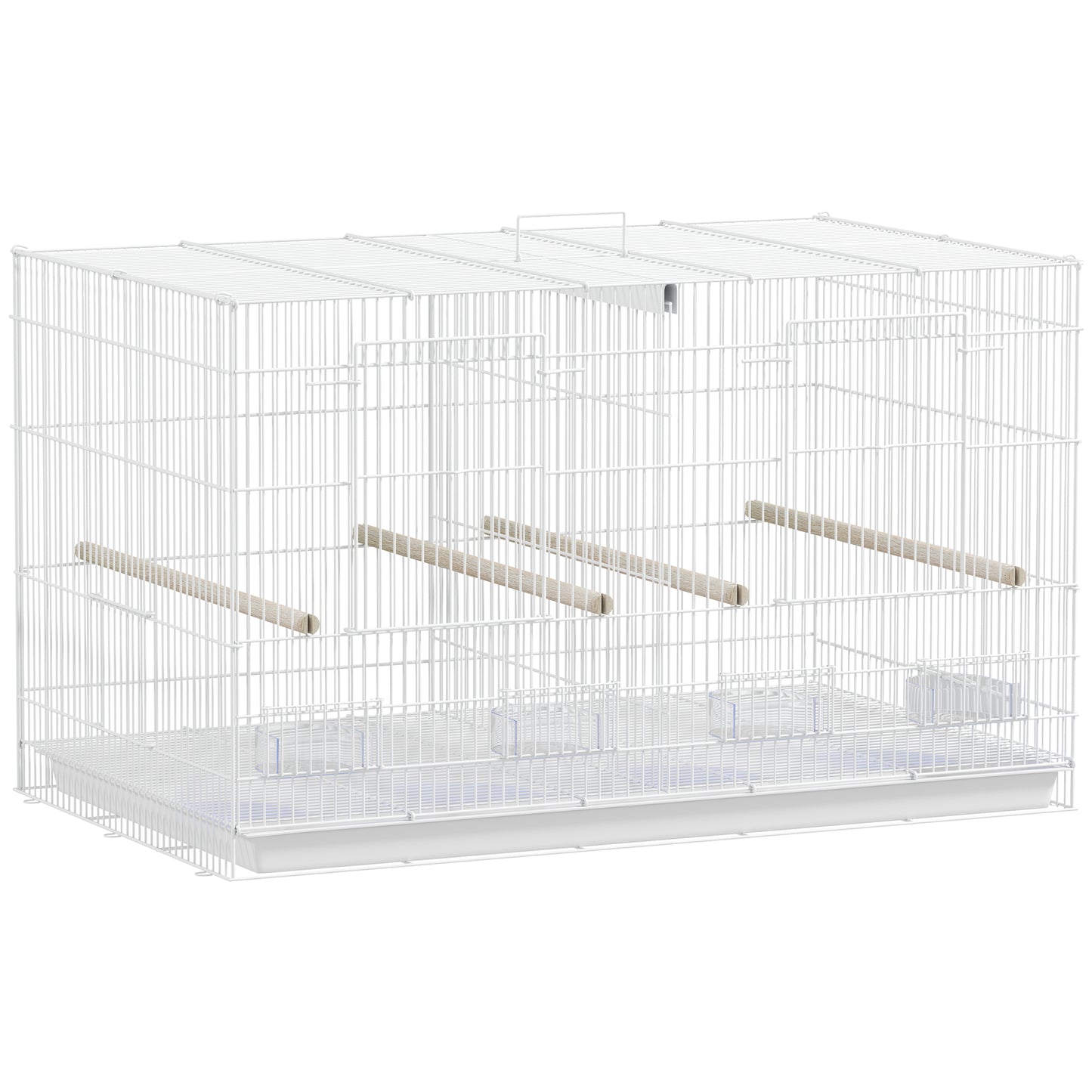 PawHut Bird Cage with Divider, 4 Wooden Perches, Slide Out Tray, 4 Feeders, for Budgie, Lovebird, Canary, 76 x 46 x 46cm, White Default Title