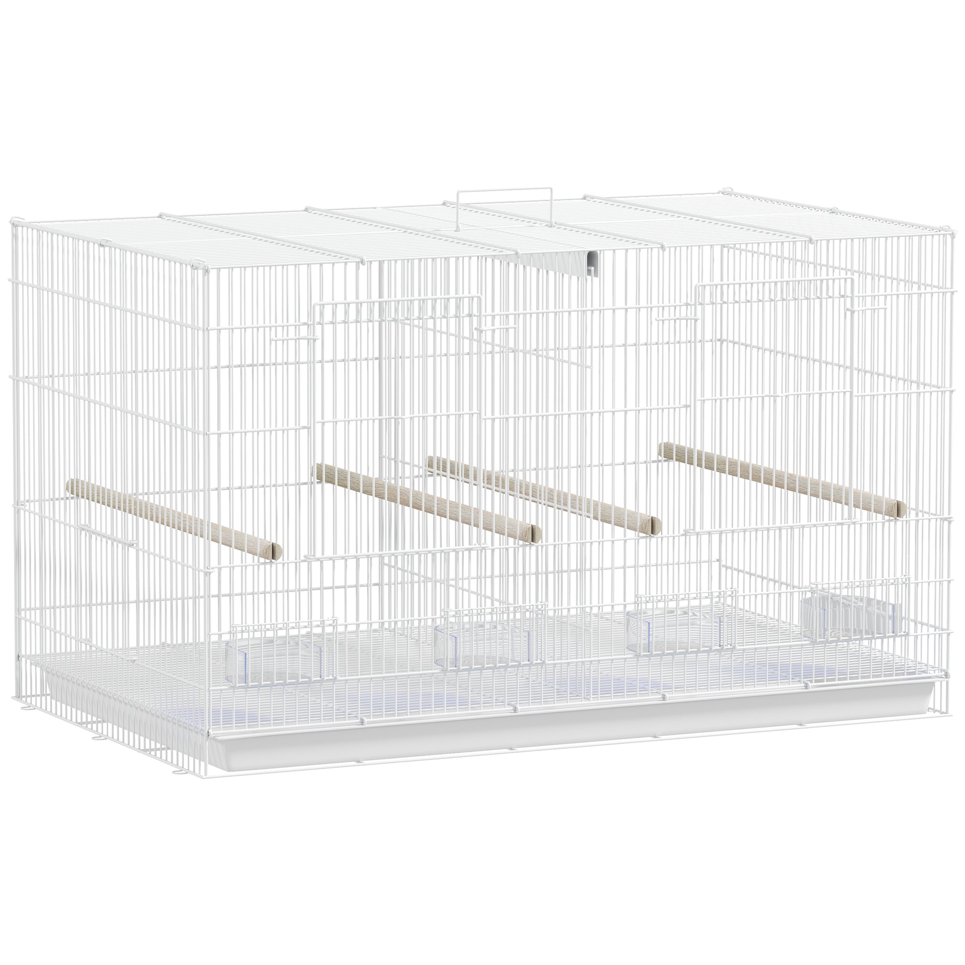 PawHut Bird Cage with Divider, 4 Wooden Perches, Slide Out Tray, 4 Feeders, for Budgie, Lovebird, Canary, 76 x 46 x 46cm, White Default Title