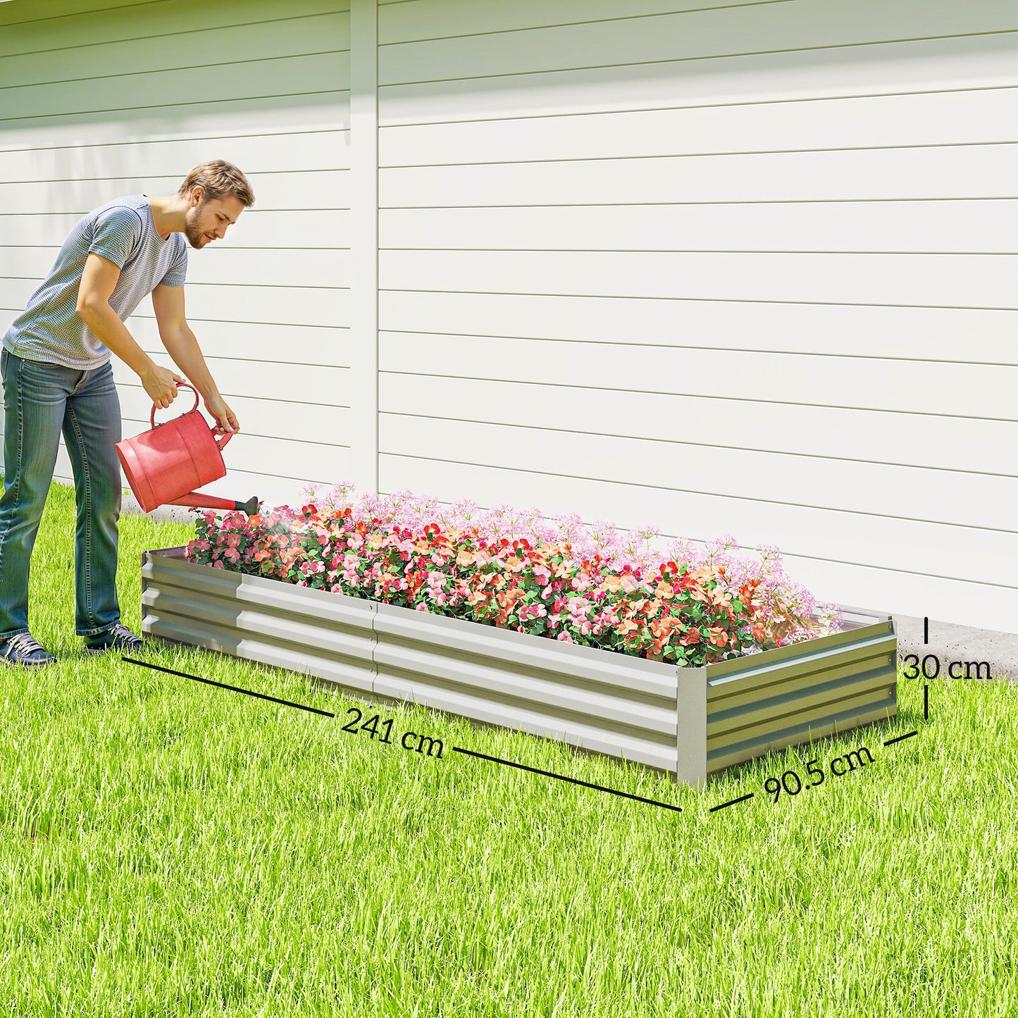 Outsunny Metal Raised Garden Bed Planter Box Outdoor Planters for Growing Flowers, Herbs, Green, Silver