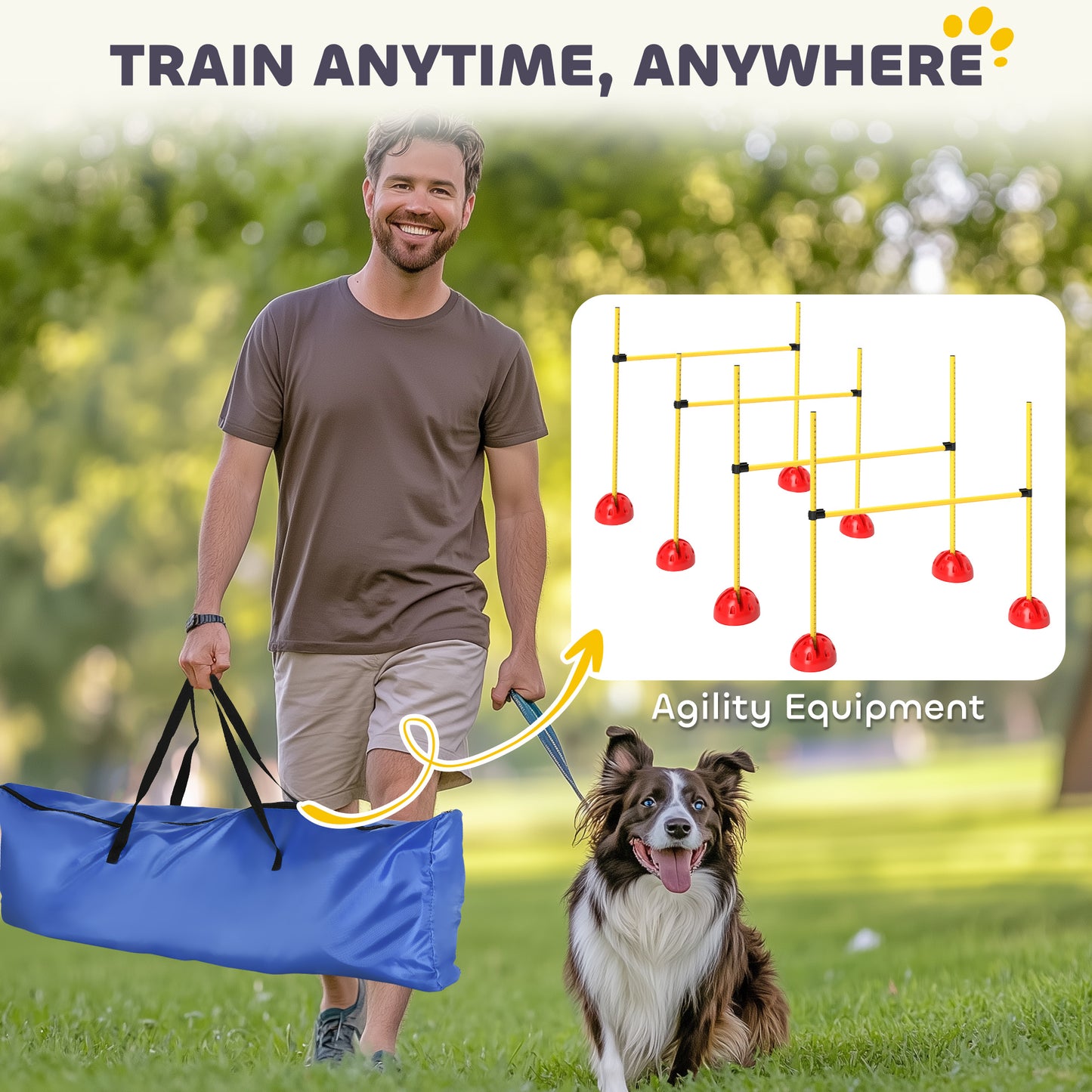 PawHut 4-piece Dog Agility Equipment with 4 Hurdles, Bag for Jump, Training, Yellow