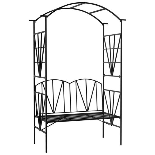Outsunny Garden Bench, 2 Seater Outdoor Patio Bench, Metal Garden Loveseat with Arch for Vines and Climbing Plants, Black