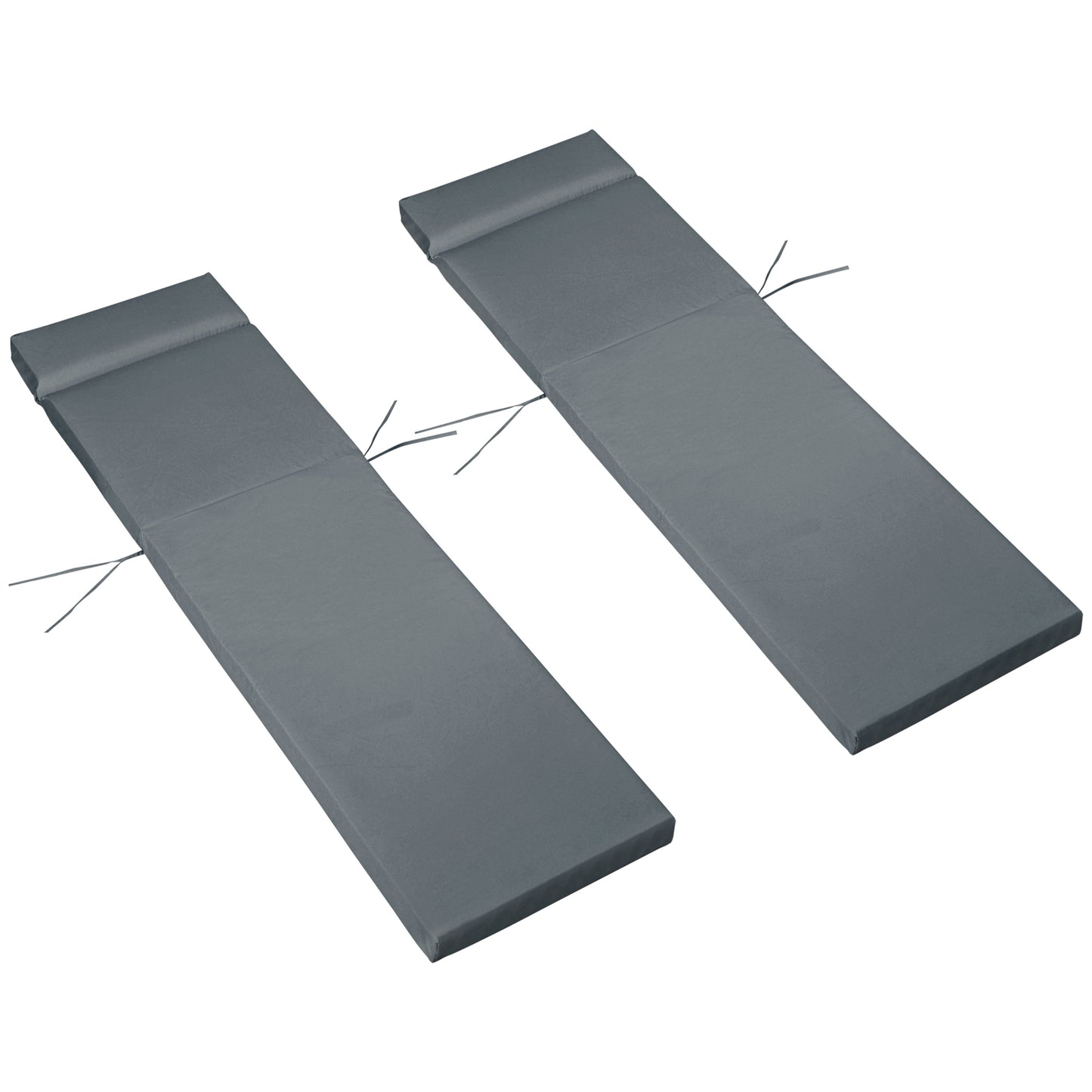 Outsunny Set of 2 Sun Lounger Cushions, Replacement Cushions for Rattan Furniture with Ties, 196 x 55 cm, Cushion ONLY, Dark Grey Default Title