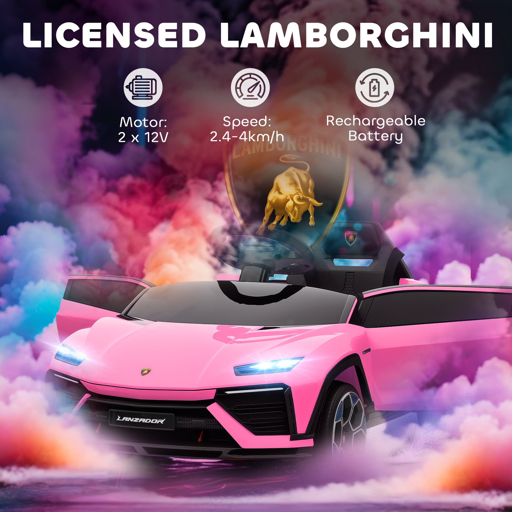 AIYAPLAY 12V Licensed Lamborghini Electric Cars for Kids, Ride On Car with Remote Control for 3-6 Years Old, Pink