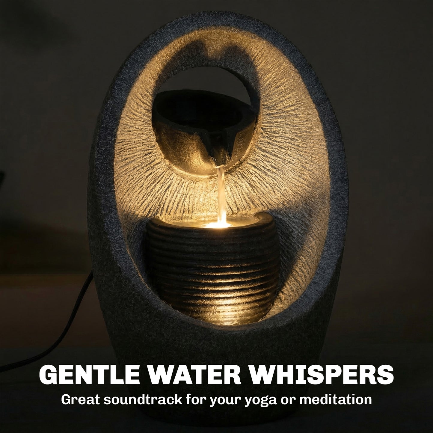 Outsunny Water Feature with 2-Tier Bowls, Garden Water Fountain with Pump and LED Lights, Resin Cascading Waterfall