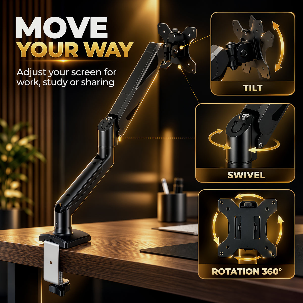 HOMCOM Monitor Stand up to 32" Height Adjustable Monitor Riser with Tilt & Swivel