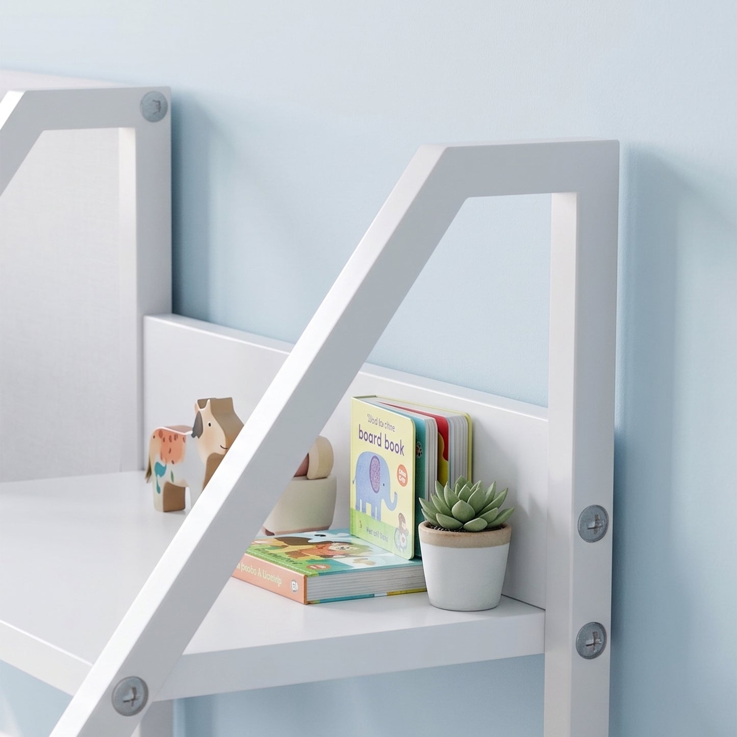 AIYAPLAY Kids Bookshelf and Toy Storage with 3-Tier Sling Book Rack and Fabric Drawer for Nursery, Bedroom, Playroom, White