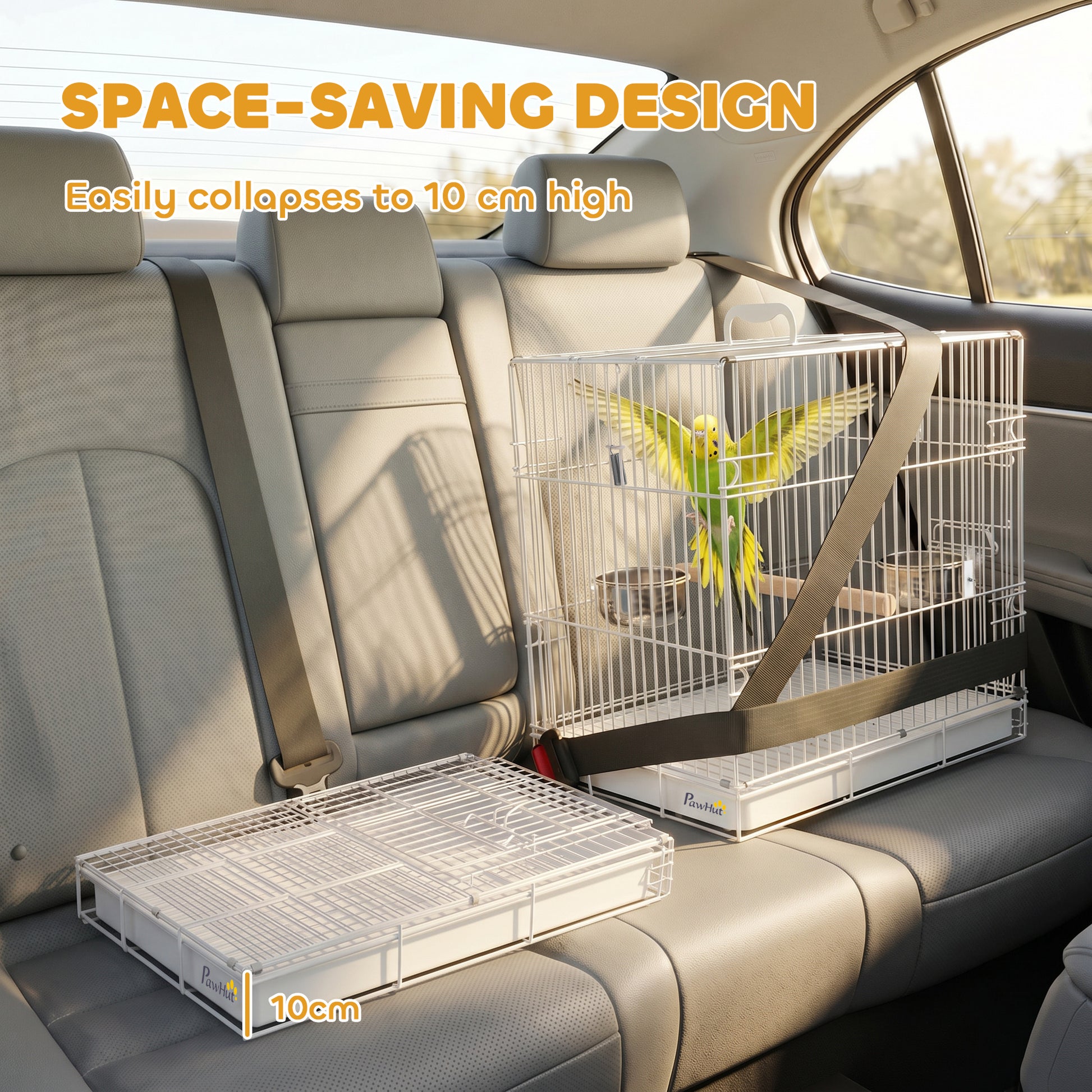 PawHut Bird Cage Foldable Portable Budgie Cage with Wooden Perch 2 Bowls for Travel 49 x 31 x 40 cm Black