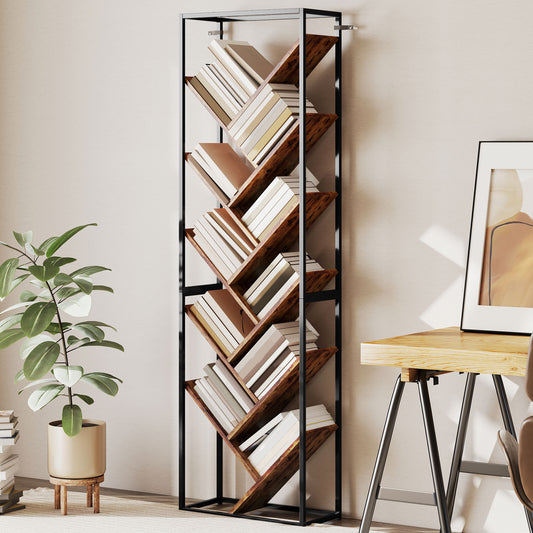 HOMCOM 10 Shelf Industrial-Style Bookshelf - Black/Brown