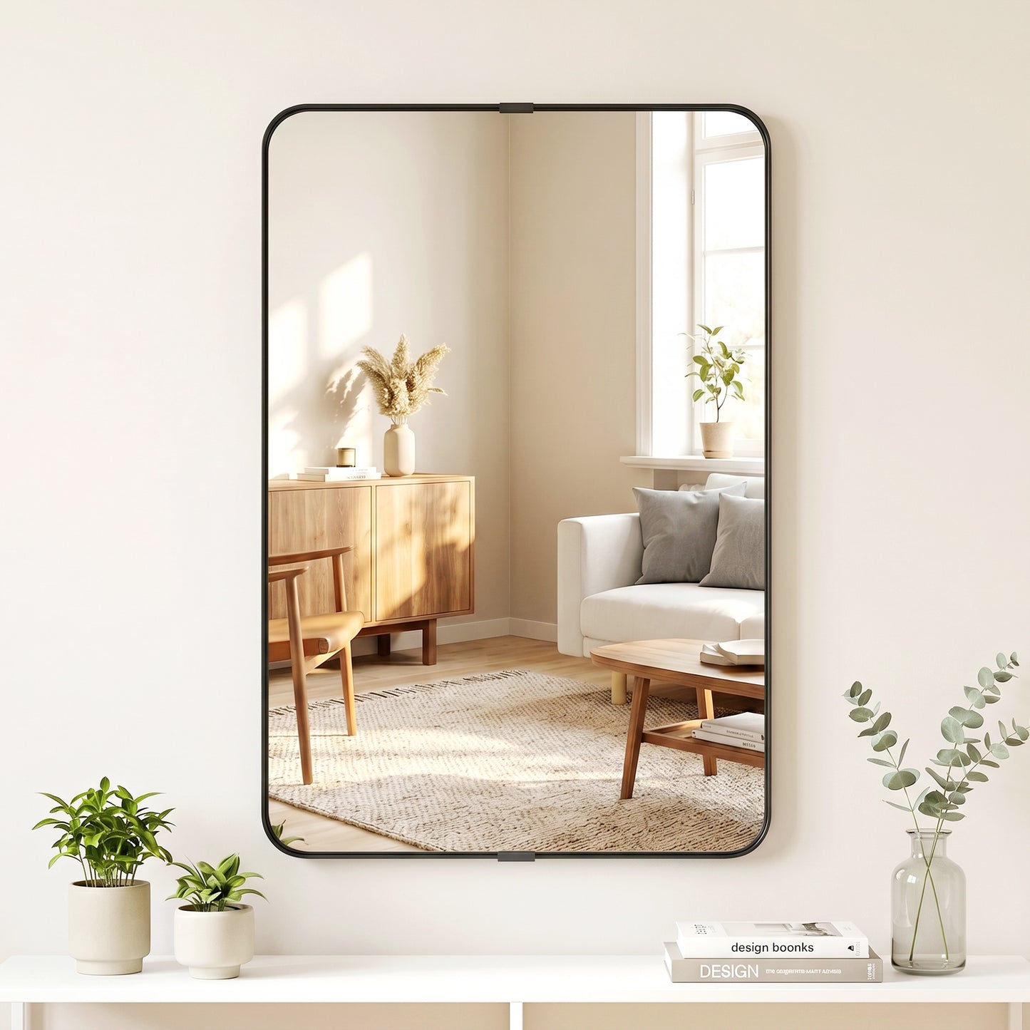 HOMCOM Rectangular Wall Mirror, 90 x 60 cm Wall Mounted Bathroom Mirror with Aluminium Alloy Frame and Tempered Glass, Black